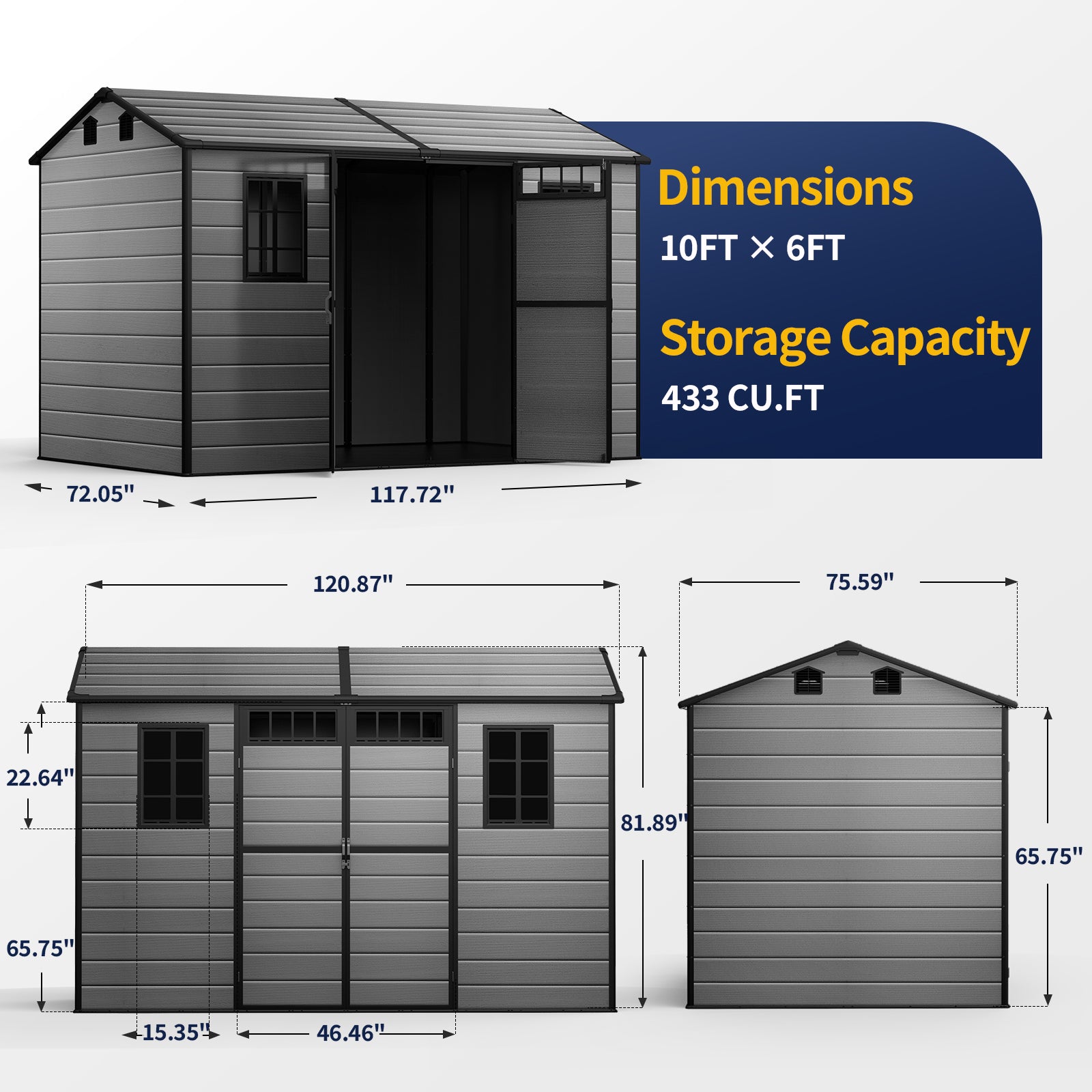 NORTHSKY 10x6 FT Shed with Floor, Large Resin Storage Shed with Windows