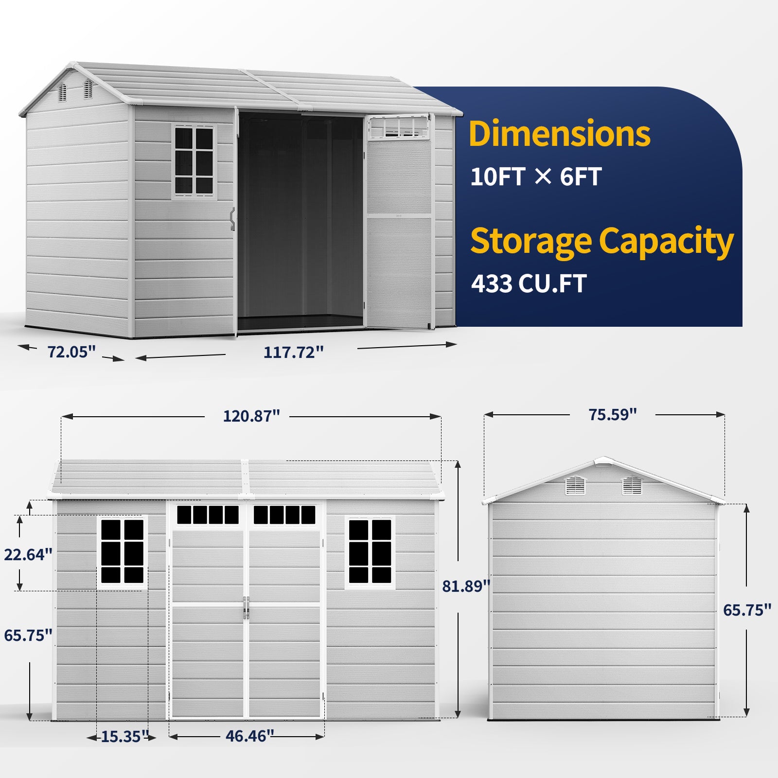 NORTHSKY 10x6 FT Shed with Floor, Large Resin Storage Shed with Windows