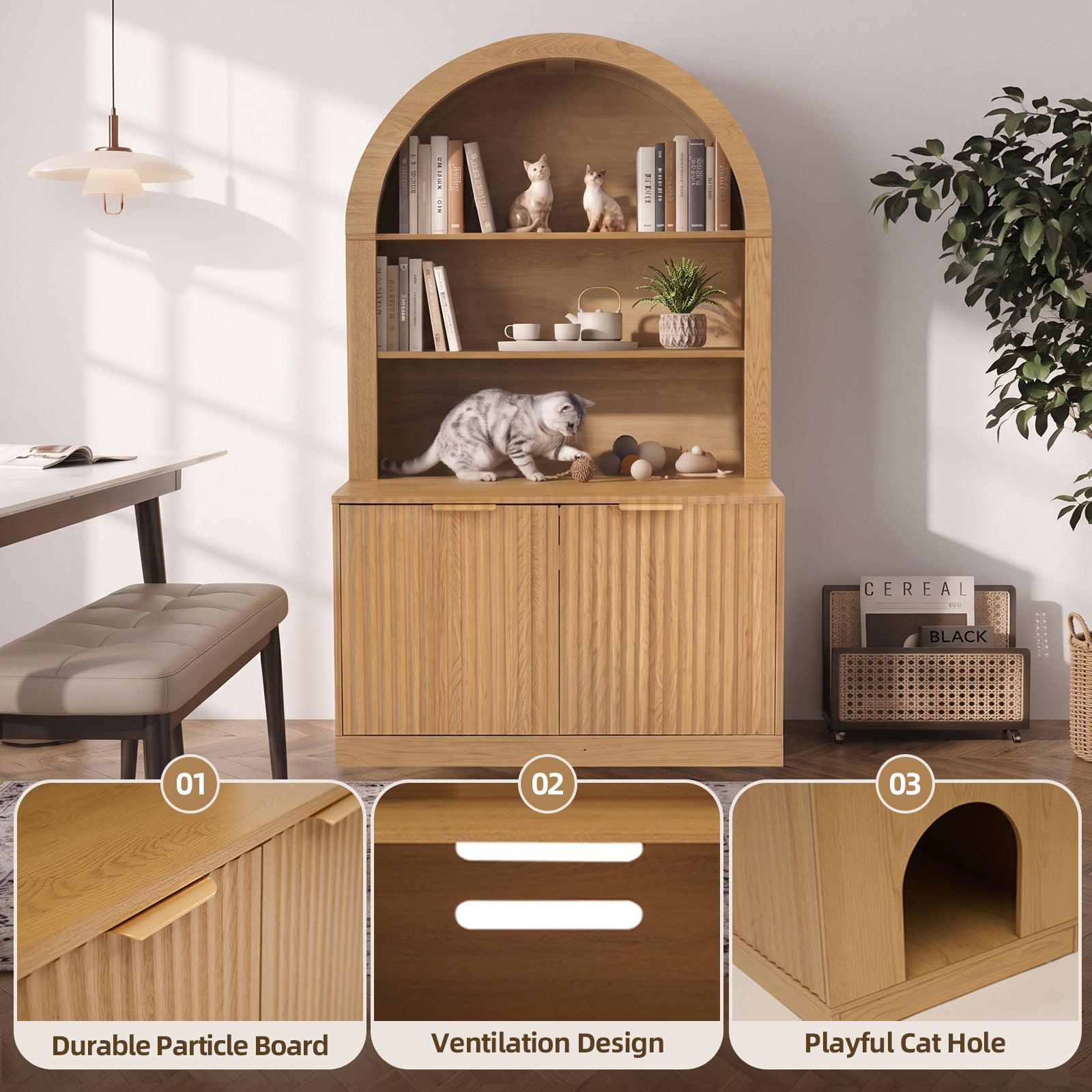 NORTHSKY Cat Litter Box Furniture with Shelves, Fits Most Cat Litter Boxes