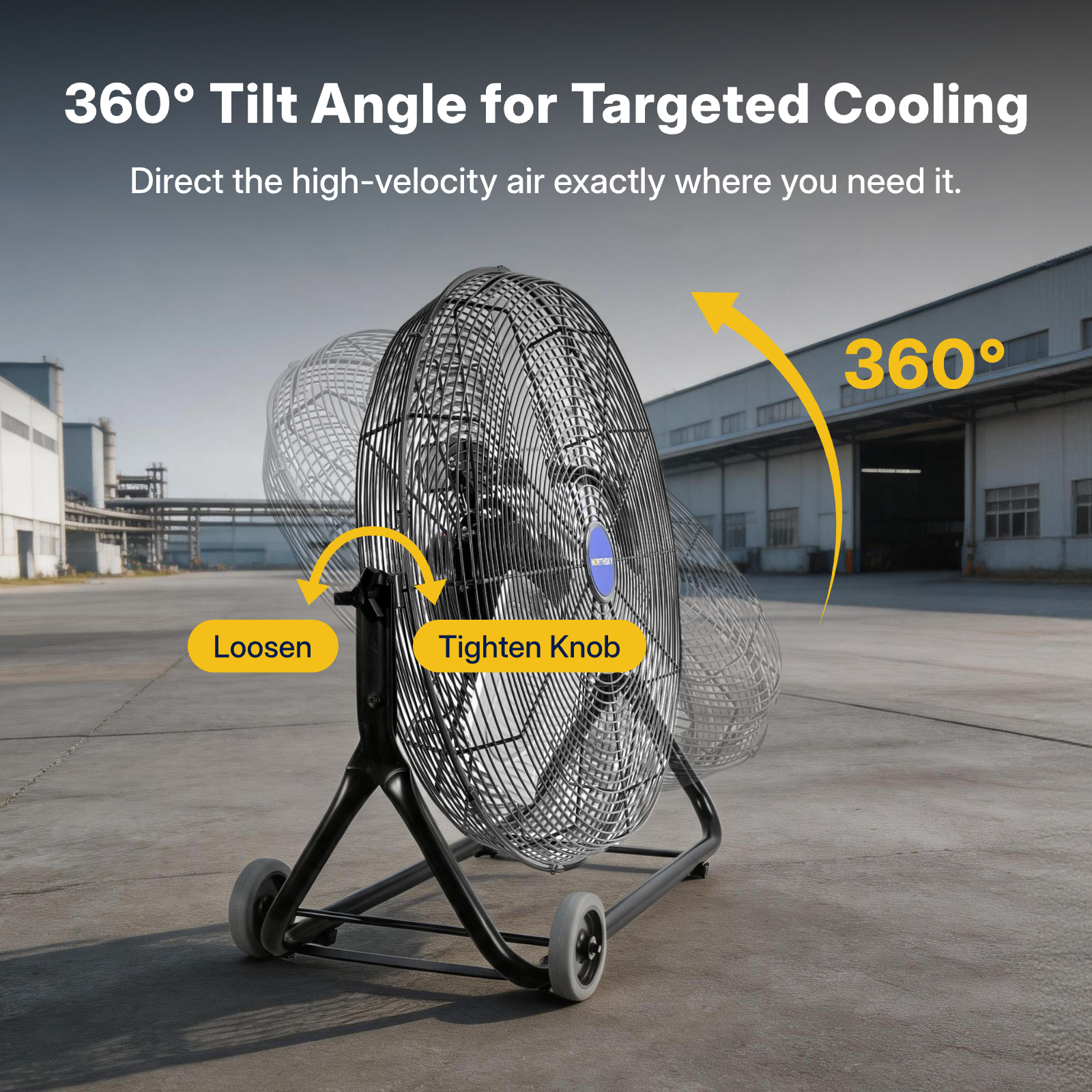 24 in Workstation Floor Fan, 4,950 CFM, 3 Speeds, 1/4 HP