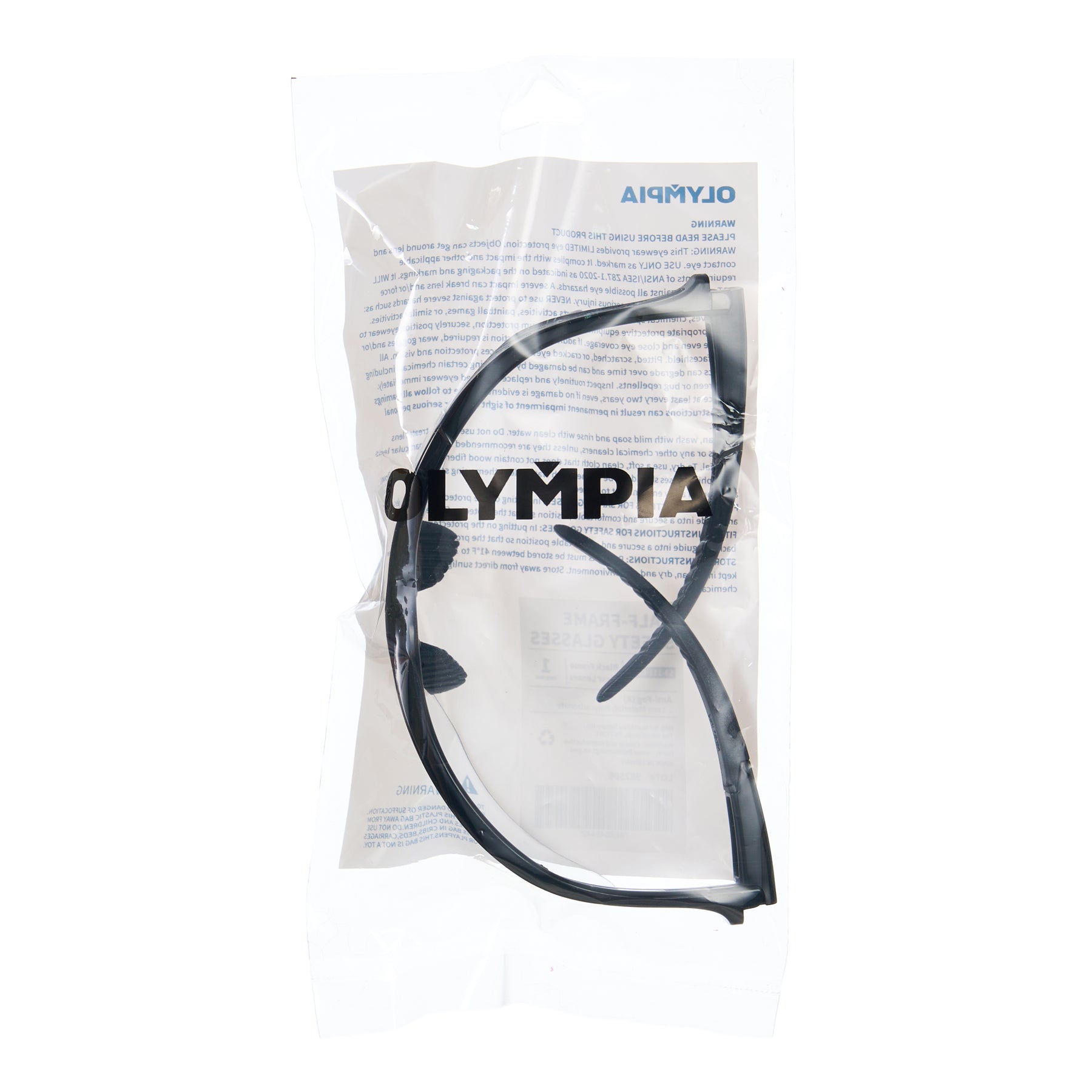 Safety Glasses, Half-Frame, Clear, Anti-Scratch/Anti-Fog, Black