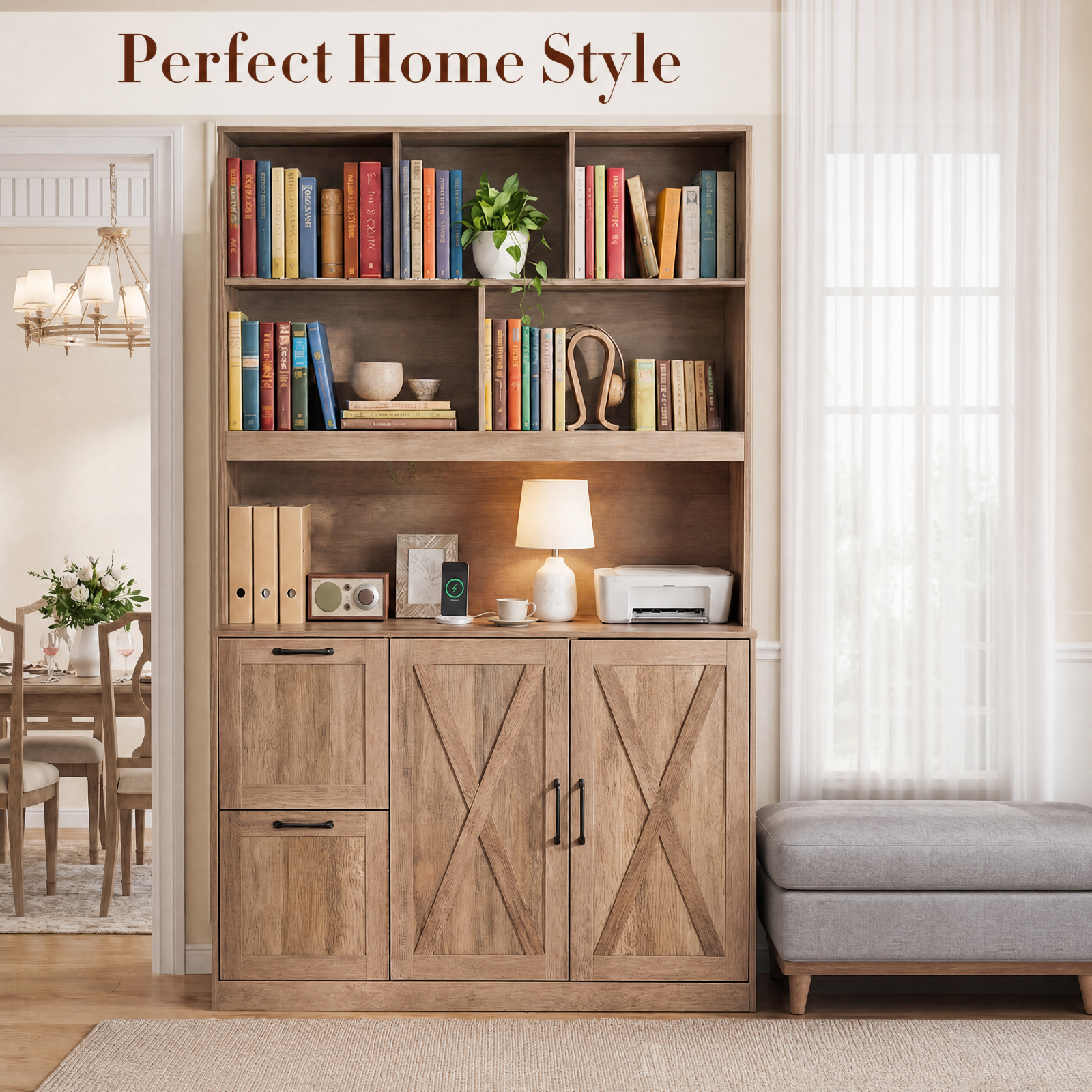 Two-Drawer Bookcase, Ivory