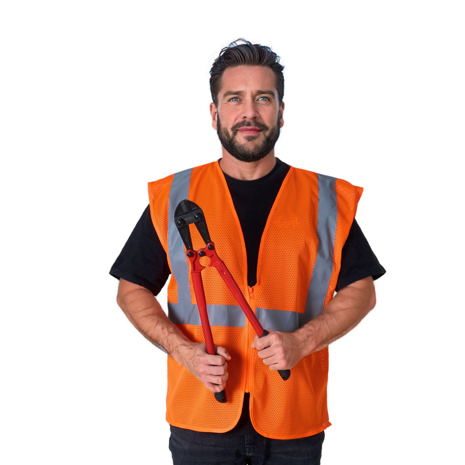 High-Visibility Vest, ANSI Class 2, Orange, XL, Zipper, Bag of 10