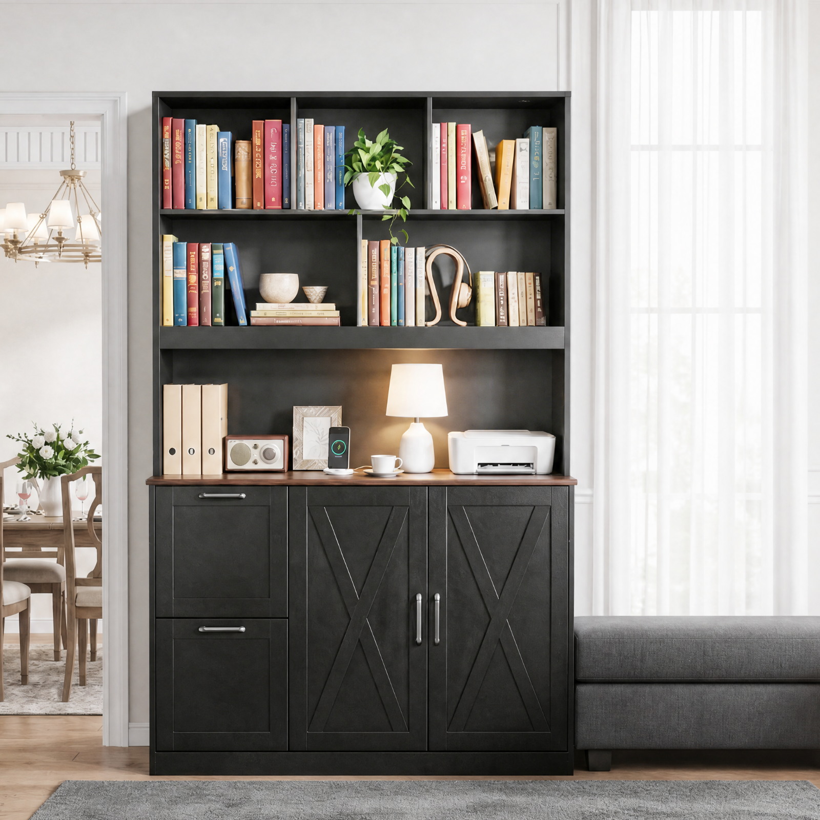Two-Drawer Bookcase, Black