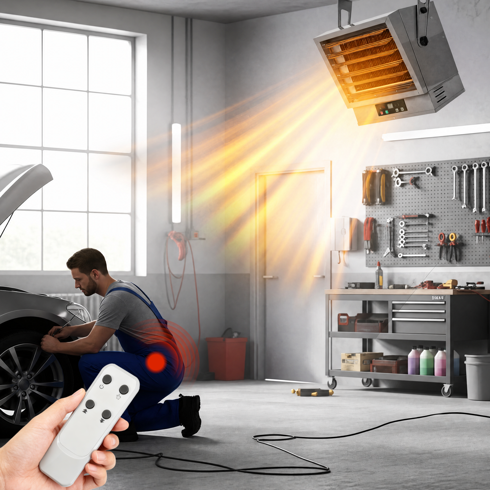 Garage Heater 10000W Electric Fan-forced Heater - Wall/Ceiling Mount, Smart Temperature Control, Overheat Protection, Remote Control & Timer for Workshop, Garage, and Warehouse
