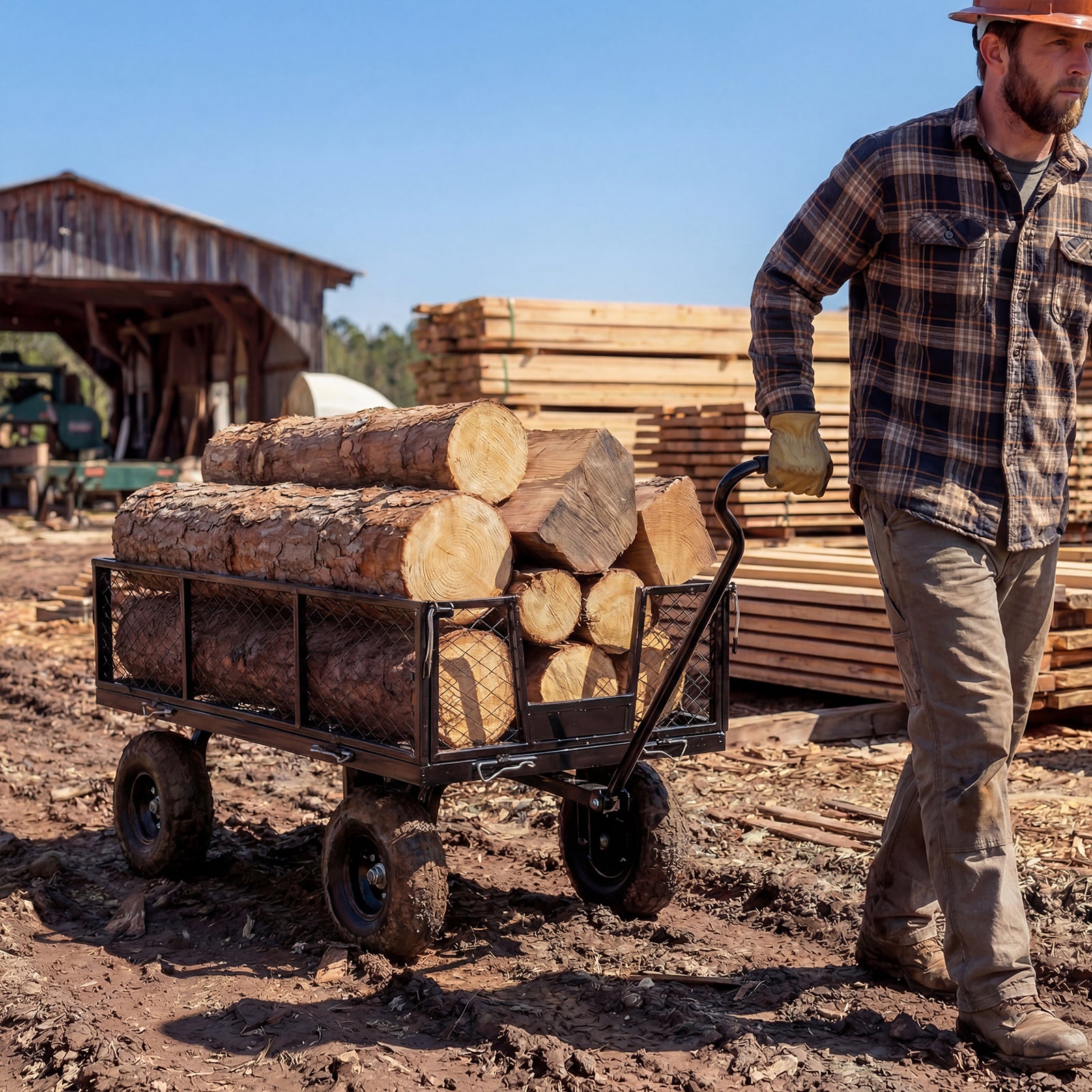 Heavy Duty Mesh Steel Garden Cart, 800lbs Load Capacity, Black