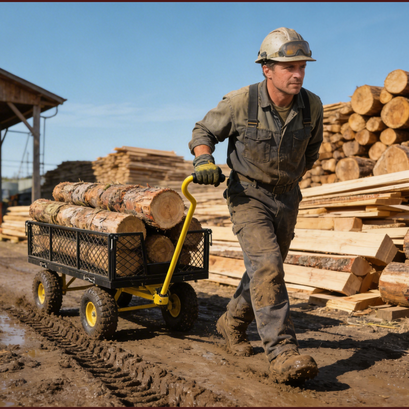 Heavy Duty Mesh Steel Garden Cart, 800lbs Load Capacity, Black and Yellow