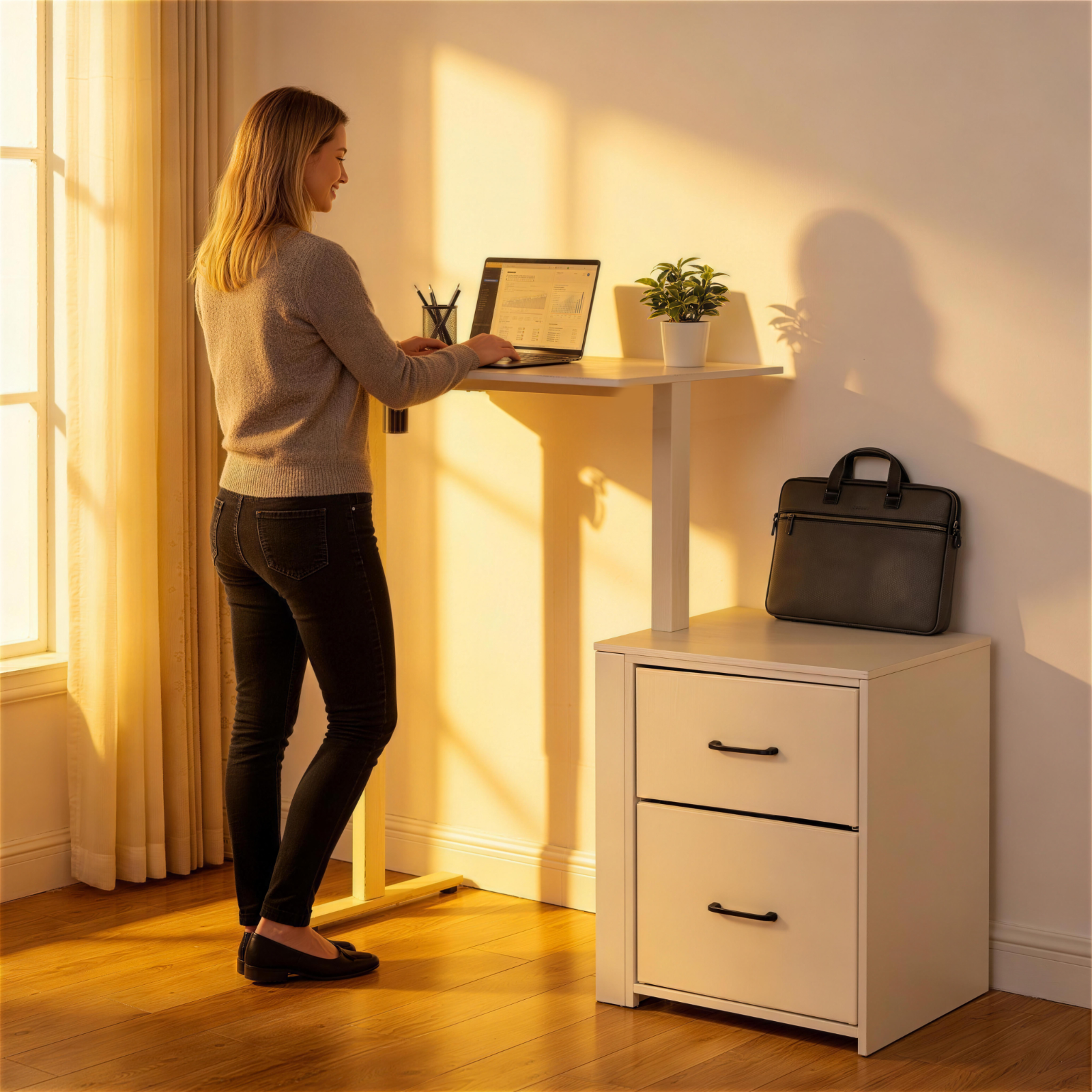Compact Height-Adjustable Desk, White