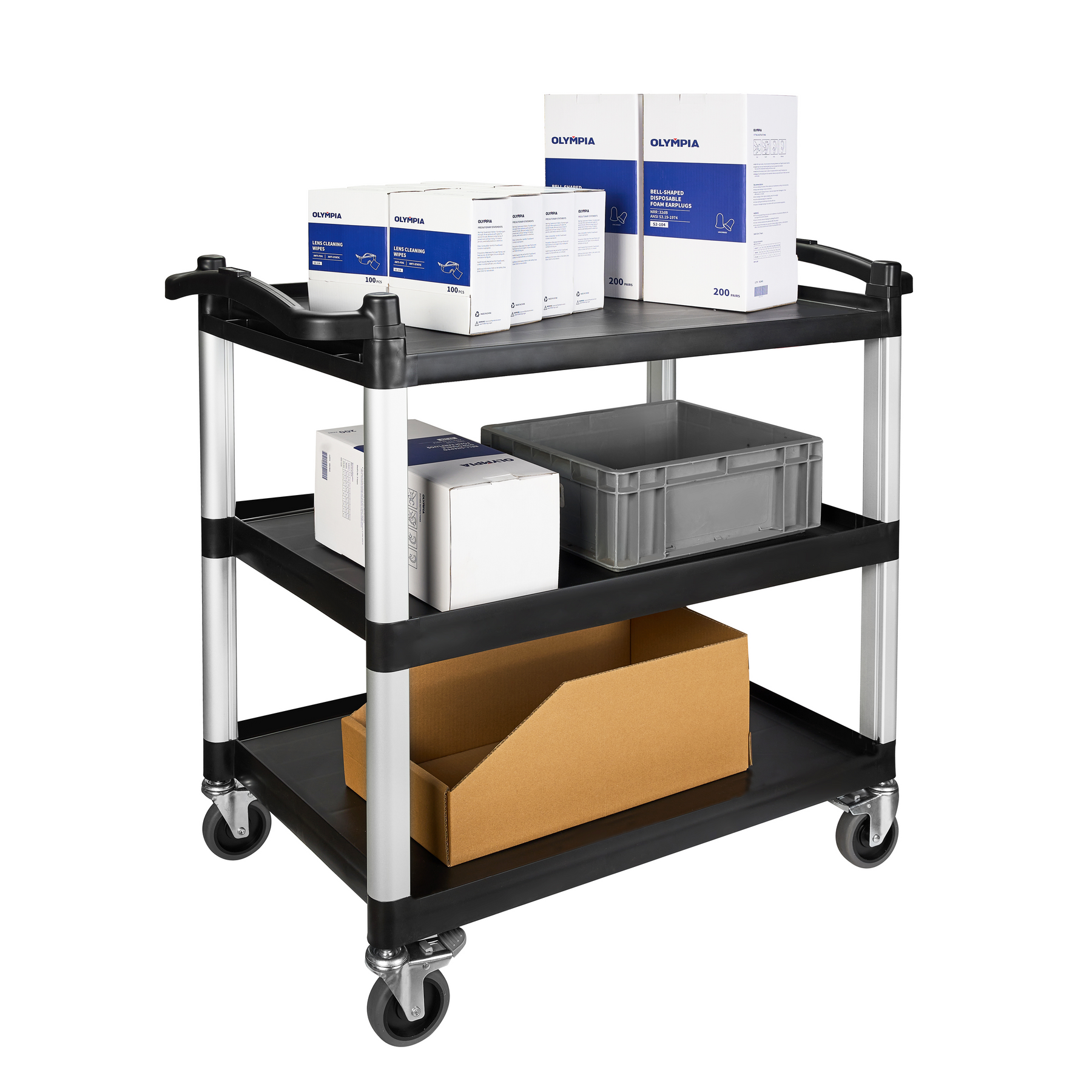 Dual-Handle Utility Service Cart, 3 Shelves, 400 lb. Capacity