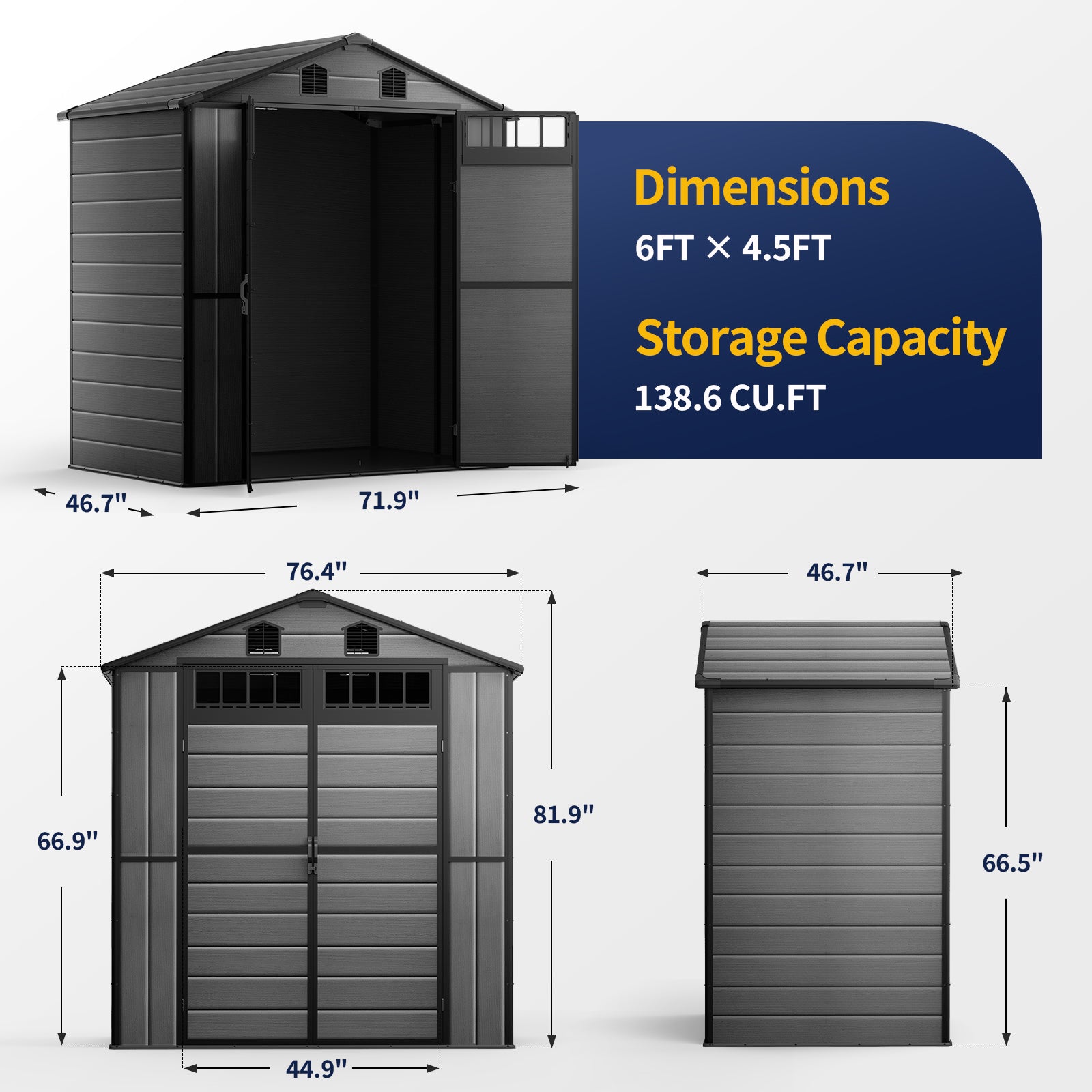 NORTHSKY Outdoor Storage Shed, 6 x 4.5 FT Plastic Storage Shed with Floor