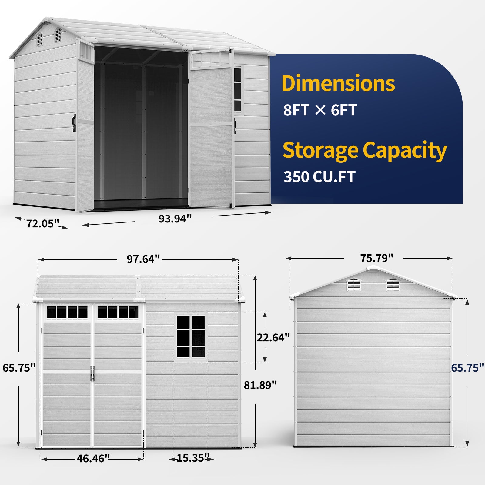 NORTHSKY 8x6 FT Resin Storage Shed with Floor, Outdoor Shed for Backyard