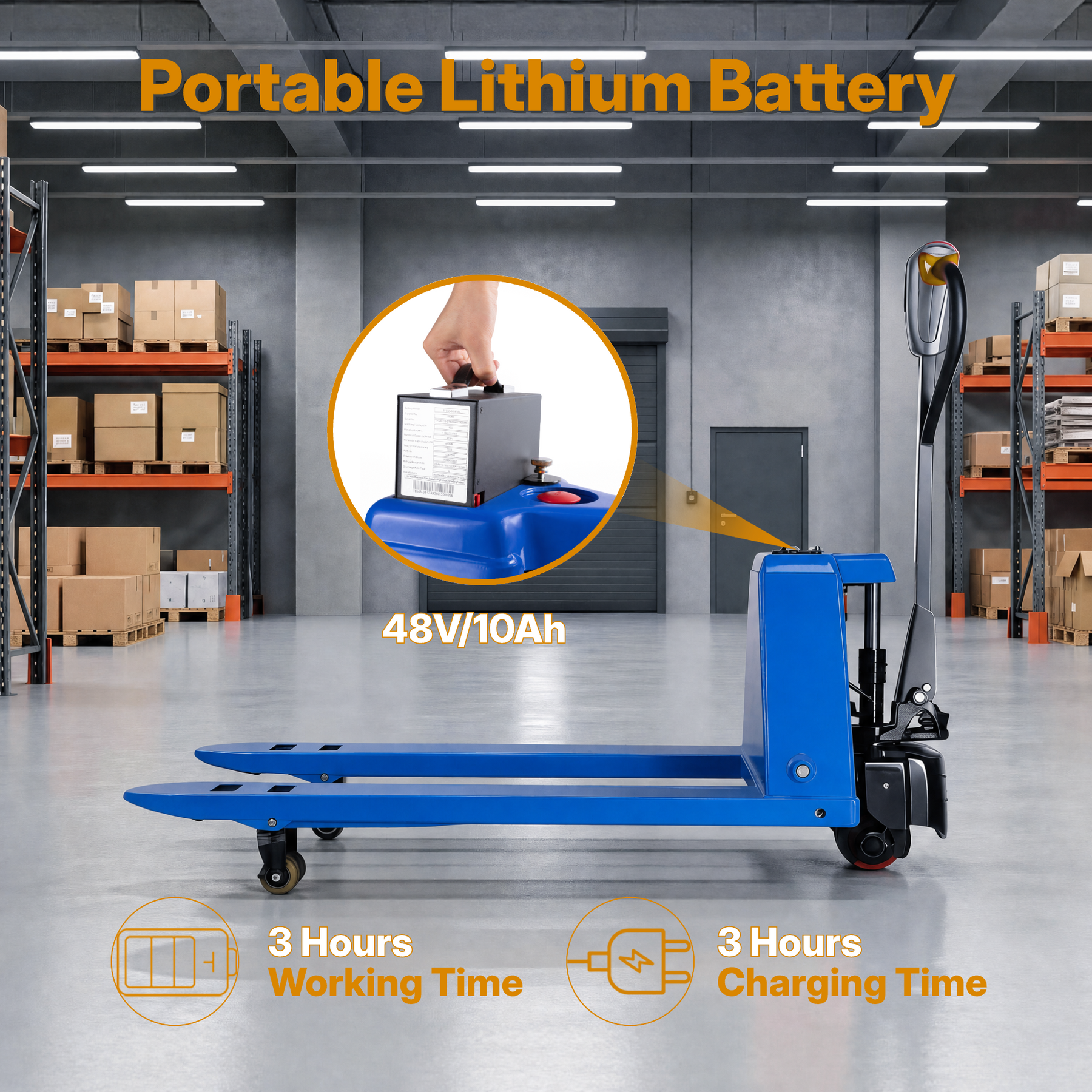 Standard Electric Pallet Jack, 48" x 27", 3300lb Capacity, Blue
