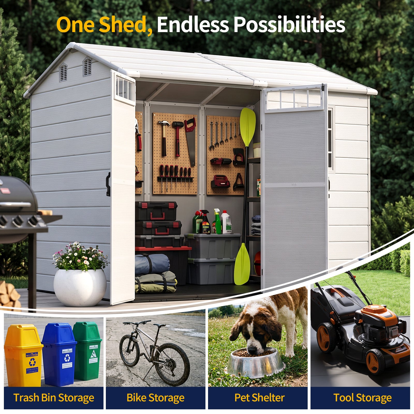 NORTHSKY 8x6 FT Resin Storage Shed with Floor, Outdoor Shed for Backyard