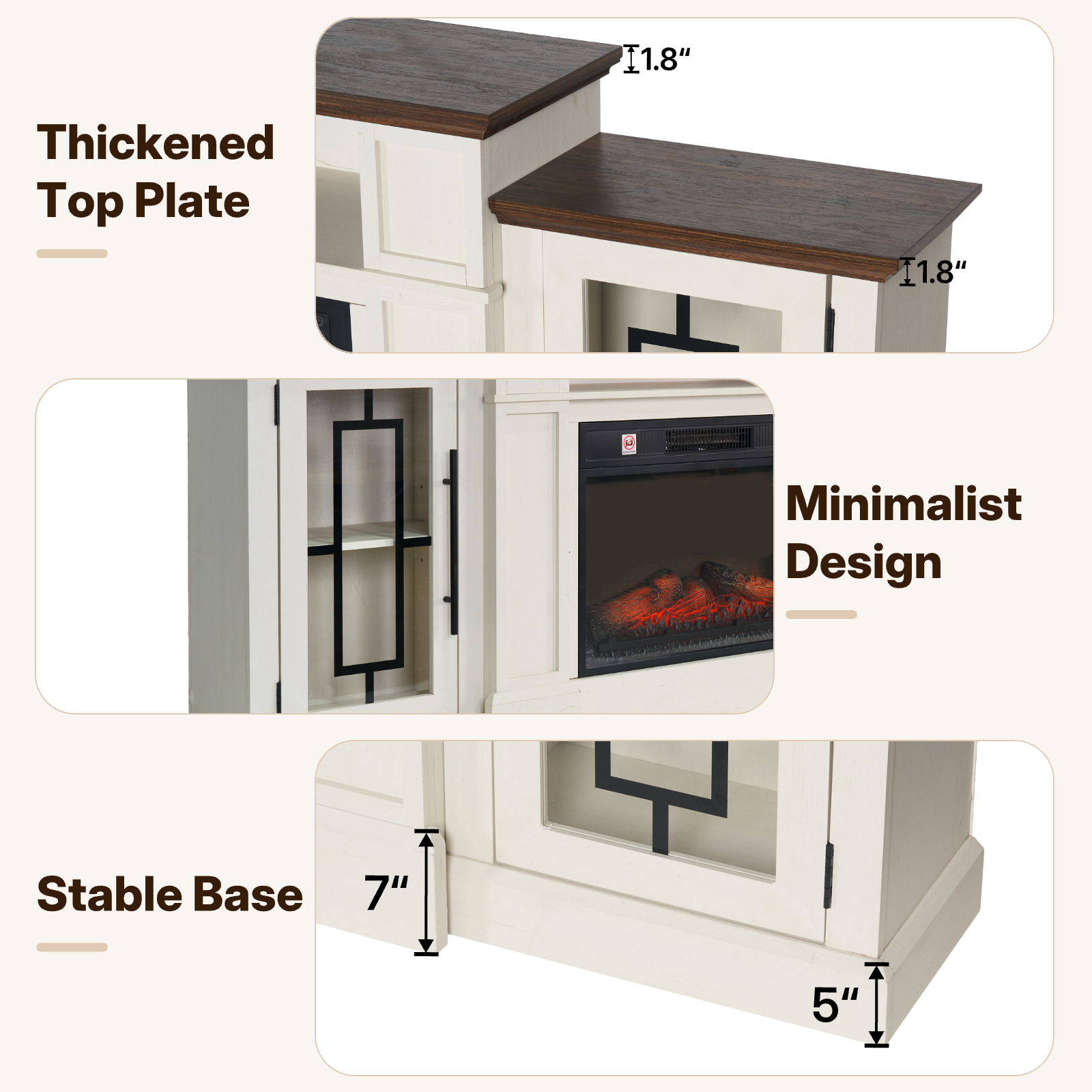 72" Fireplace TV Stand Up to 80" TVs, 42" Modern Electric Fireplace with Mantel, Farmhouse Entertainment Center with Concealed 3 Drawers for Living Room, Adjustable Brightness & Low Noise