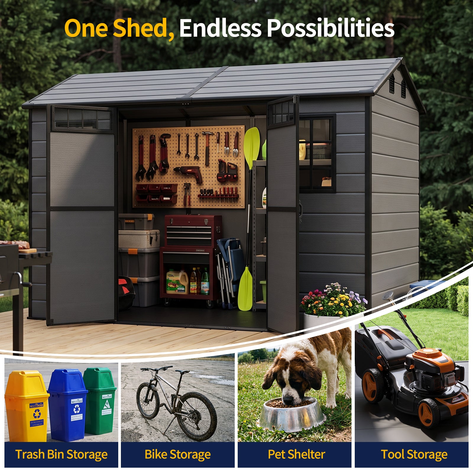 NORTHSKY 10x6 FT Shed with Floor, Large Resin Storage Shed with Windows