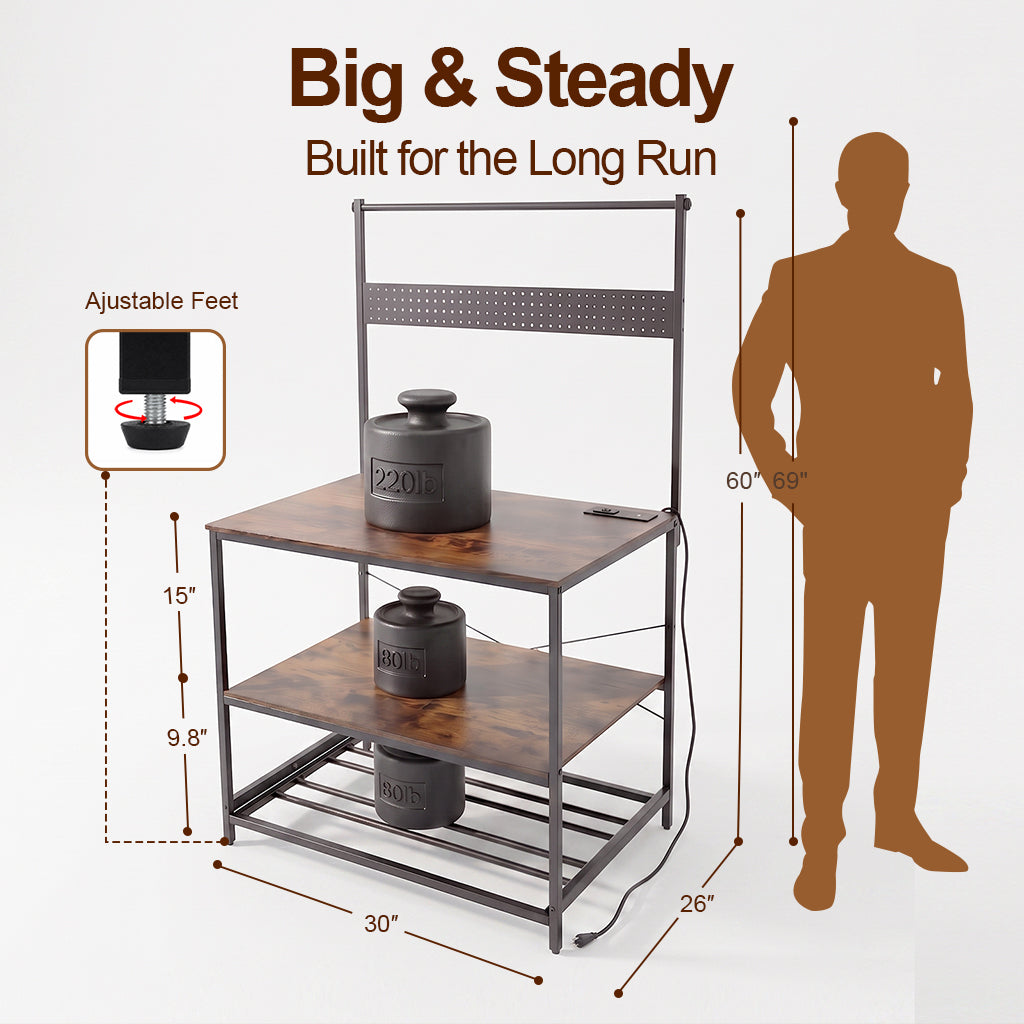 NORTHSKY 3D Printer Stand with Filament Storage – Tall 60" Heavy Duty Metal 3D Printer Table Desk with Power Strip & Pegboard Panel, Enforced X-Bracket Stability for Workshop, Studio, Office, Brown