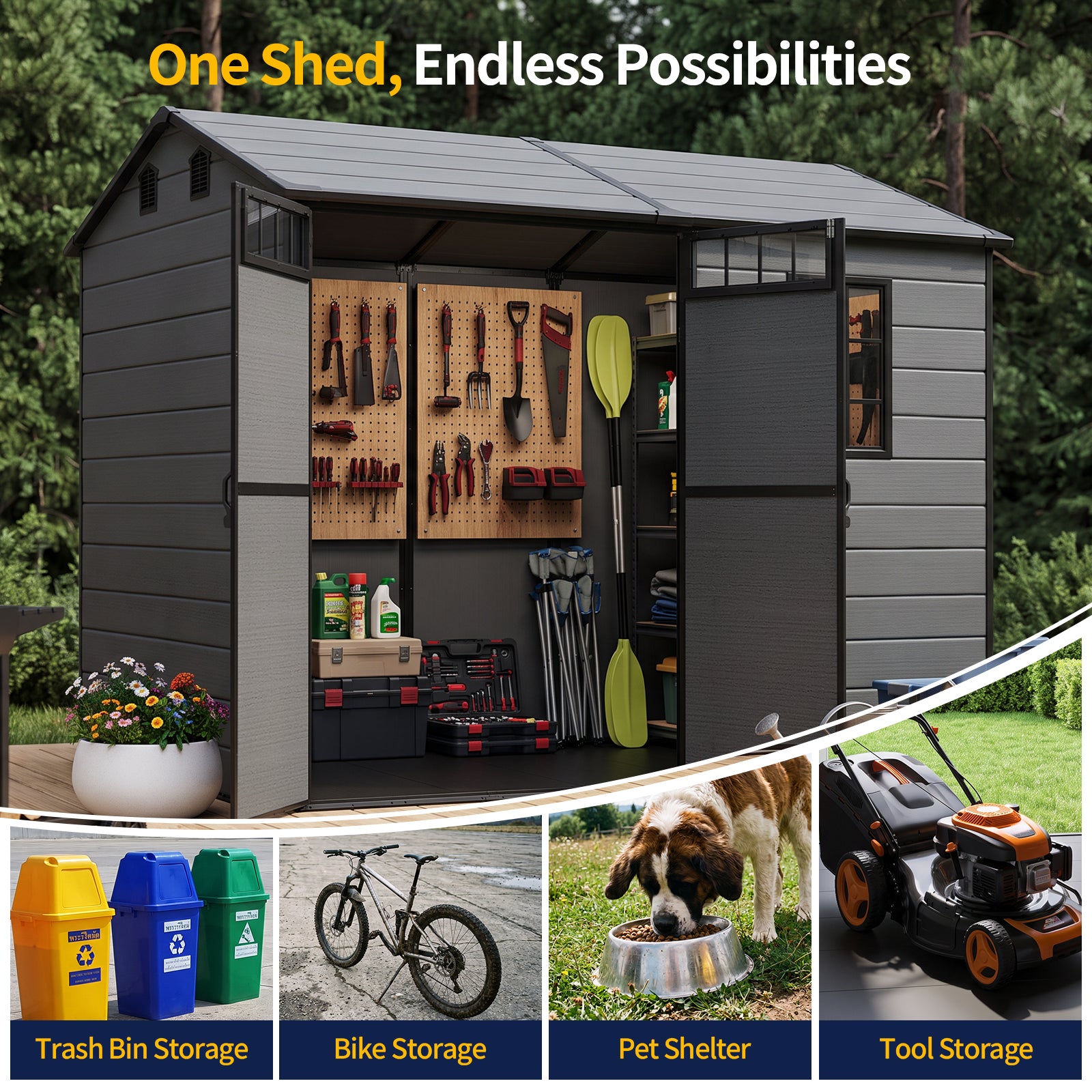 NORTHSKY 8x6 FT Resin Storage Shed with Floor, Outdoor Shed for Backyard