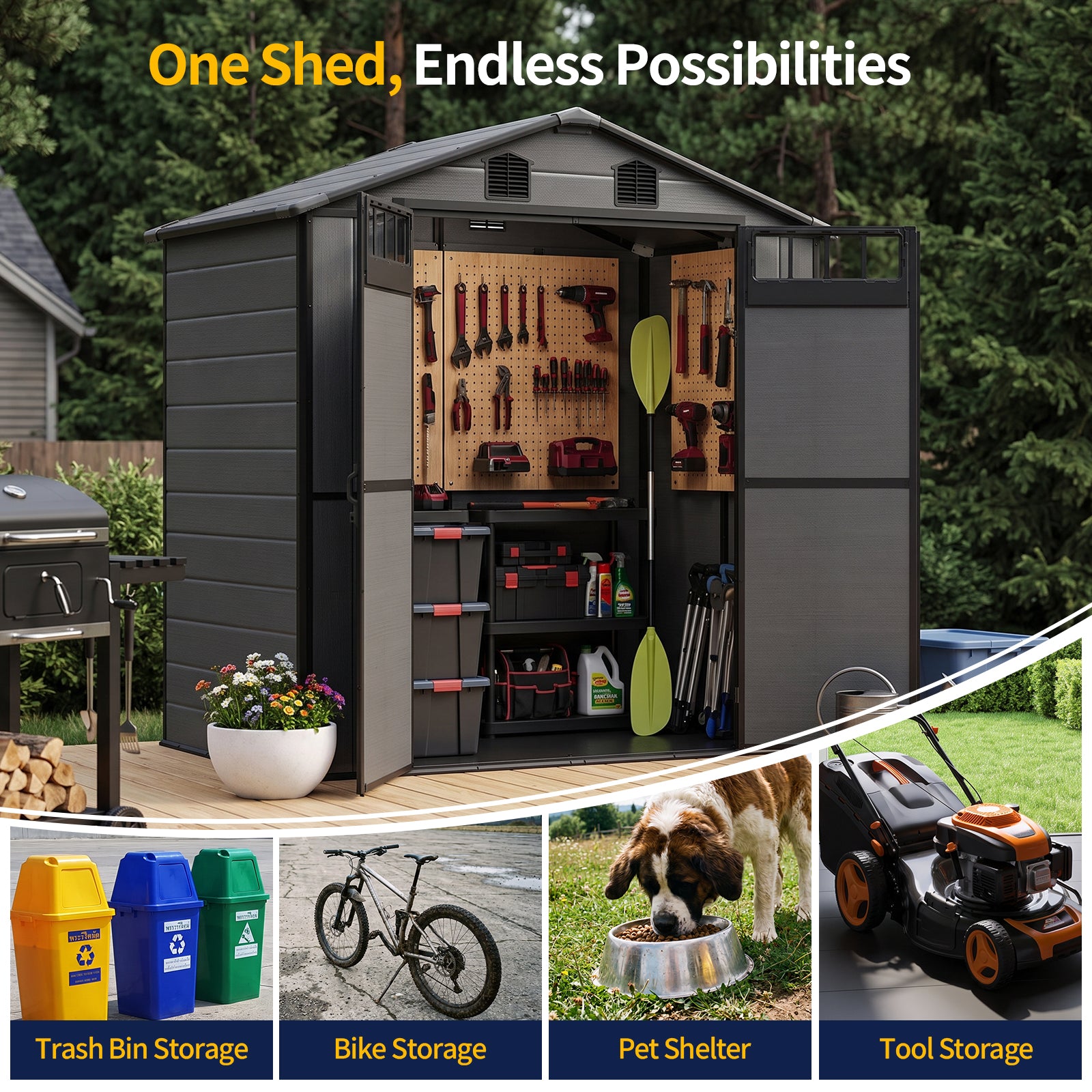 NORTHSKY Outdoor Storage Shed, 6 x 4.5 FT Plastic Storage Shed with Floor
