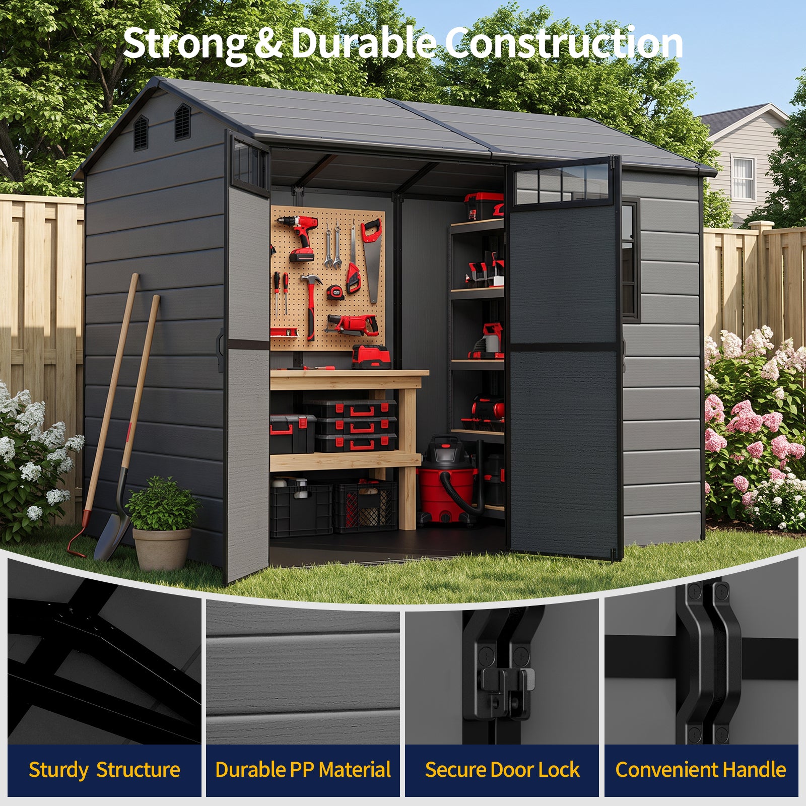 NORTHSKY 8x6 FT Resin Storage Shed with Floor, Outdoor Shed for Backyard