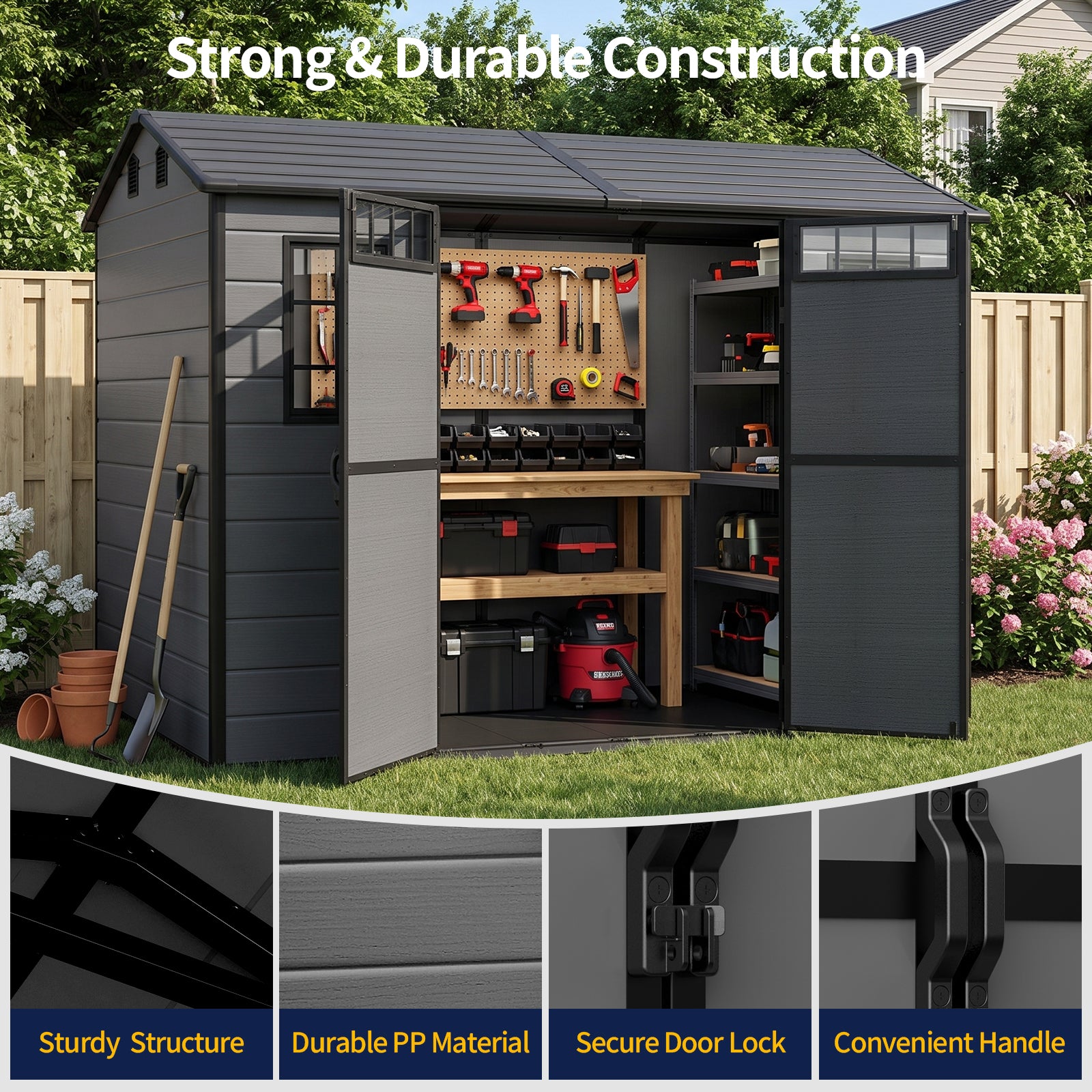 NORTHSKY 10x6 FT Shed with Floor, Large Resin Storage Shed with Windows