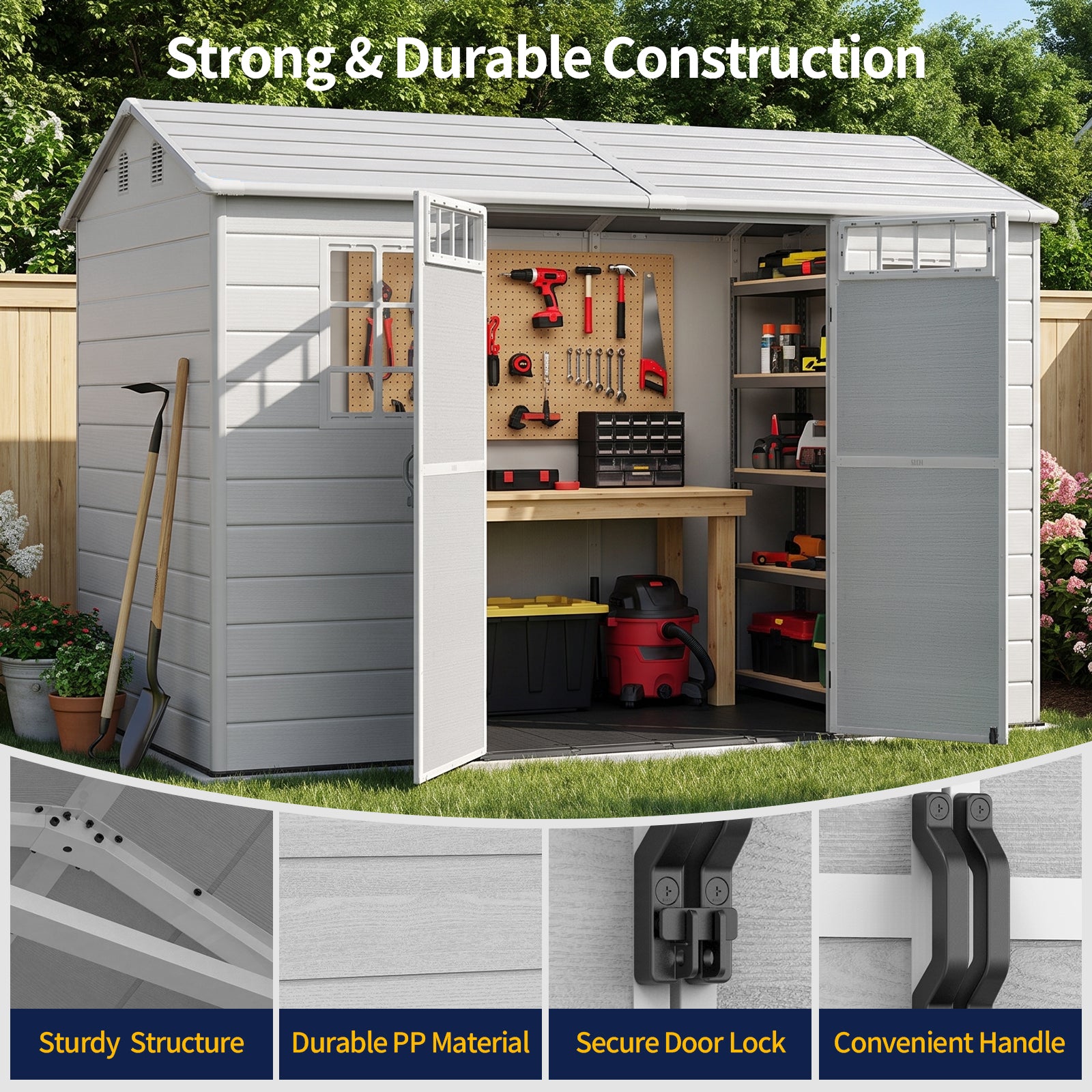 NORTHSKY 10x6 FT Shed with Floor, Large Resin Storage Shed with Windows