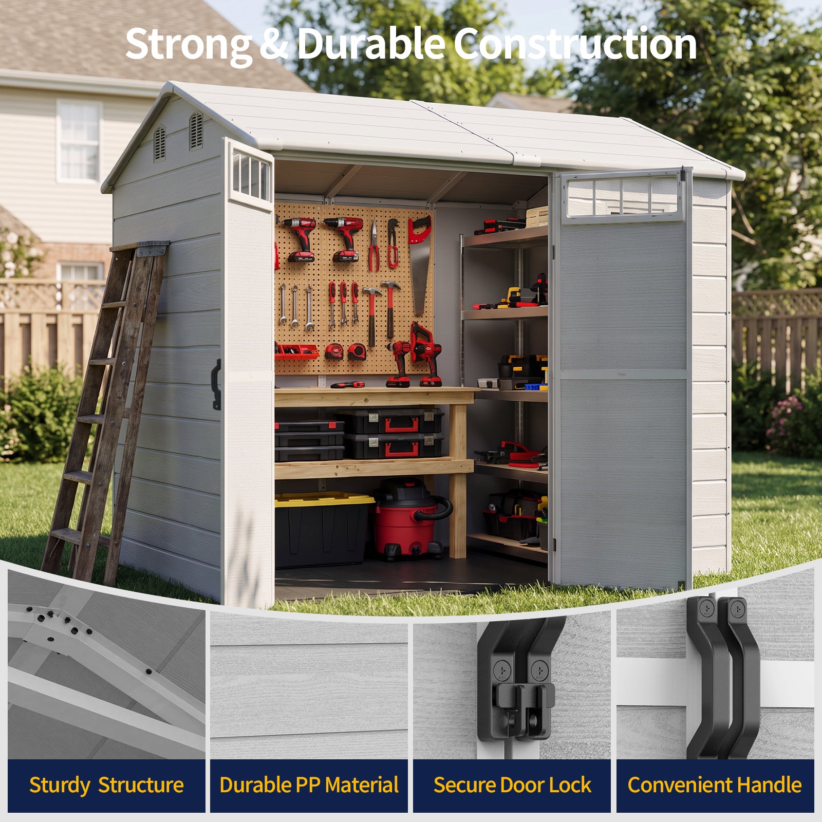 NORTHSKY 8x6 FT Resin Storage Shed with Floor, Outdoor Shed for Backyard