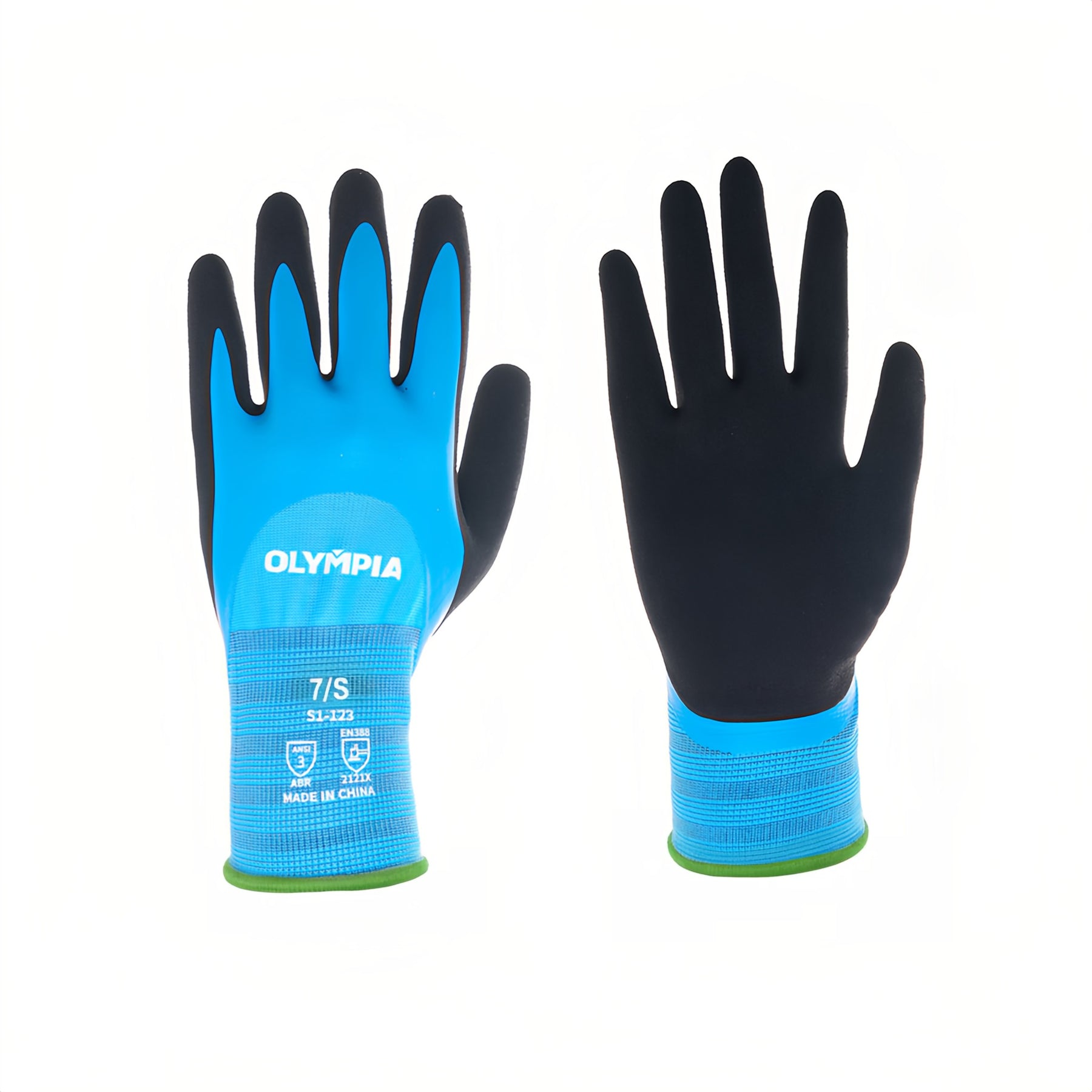 Latex Double-Dipped Knit Gloves, 13ga, S/7,  Blue/Black, 12 Pairs