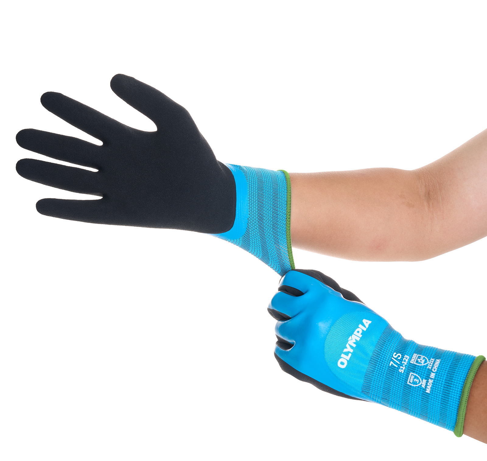 Latex Double-Dipped Knit Gloves, 13ga, S/7,  Blue/Black, 12 Pairs