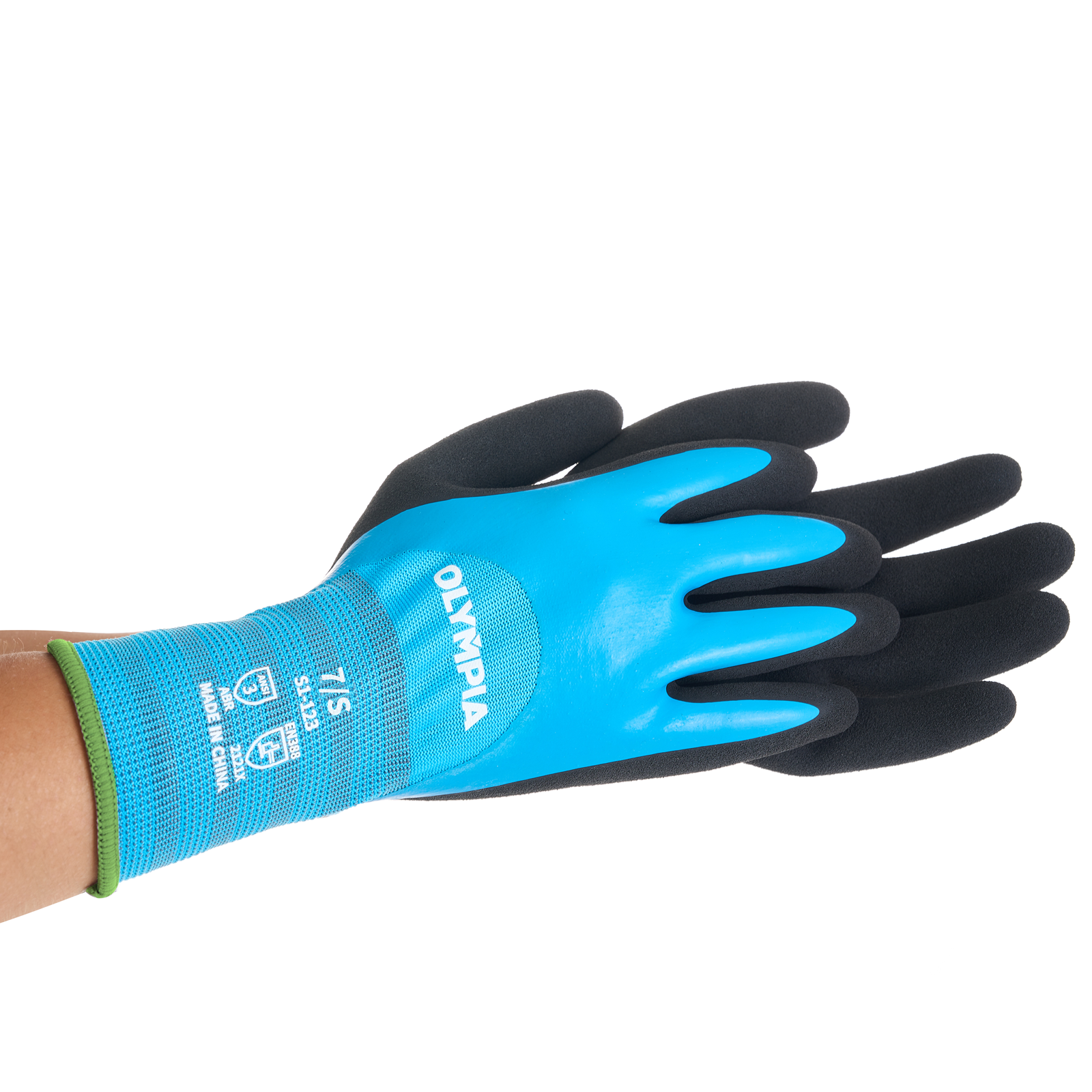 Latex Double-Dipped Knit Gloves, 13ga, S/7,  Blue/Black, 12 Pairs