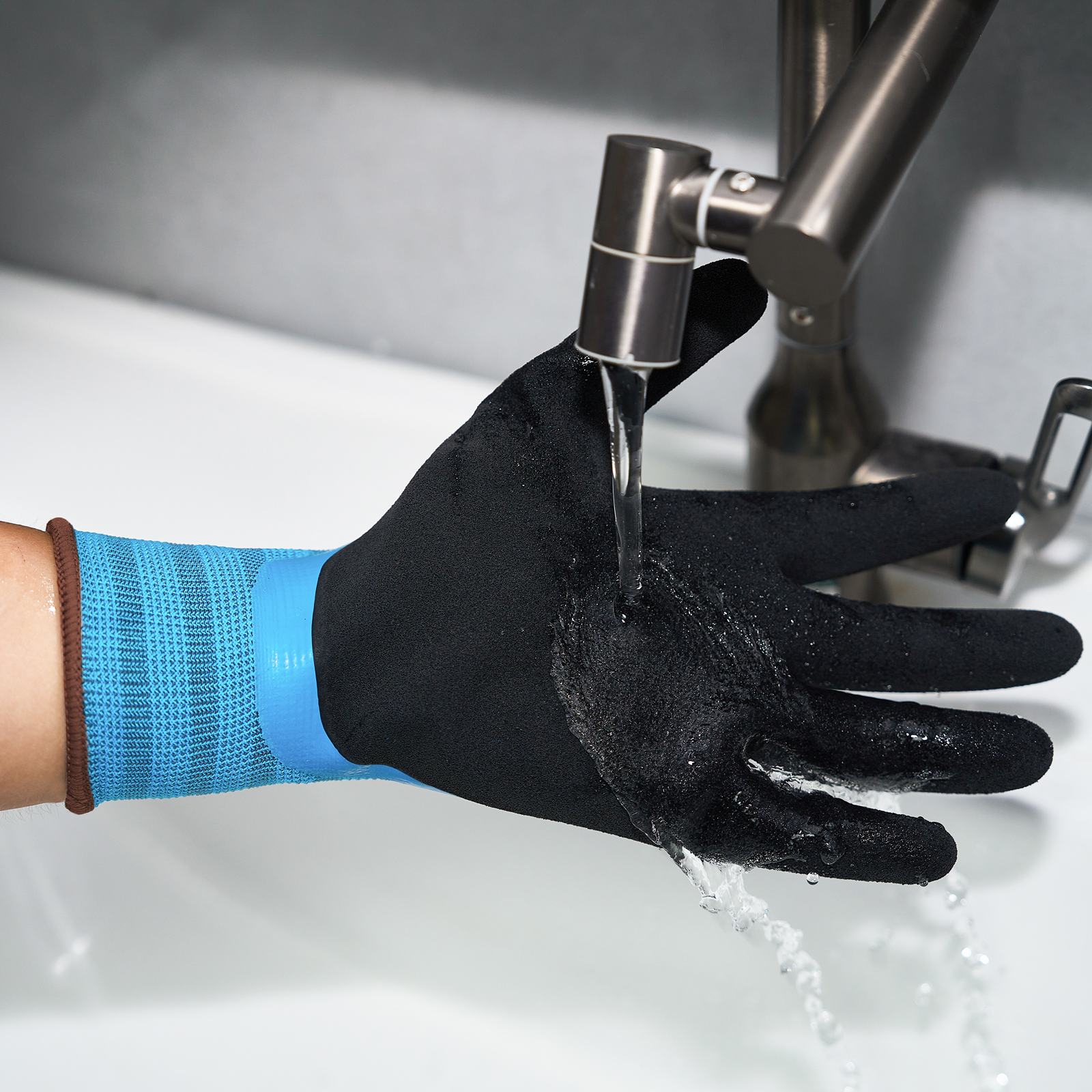 Latex Double-Dipped Knit Gloves, 13ga, M/8,  Blue/Black, 12 Pairs