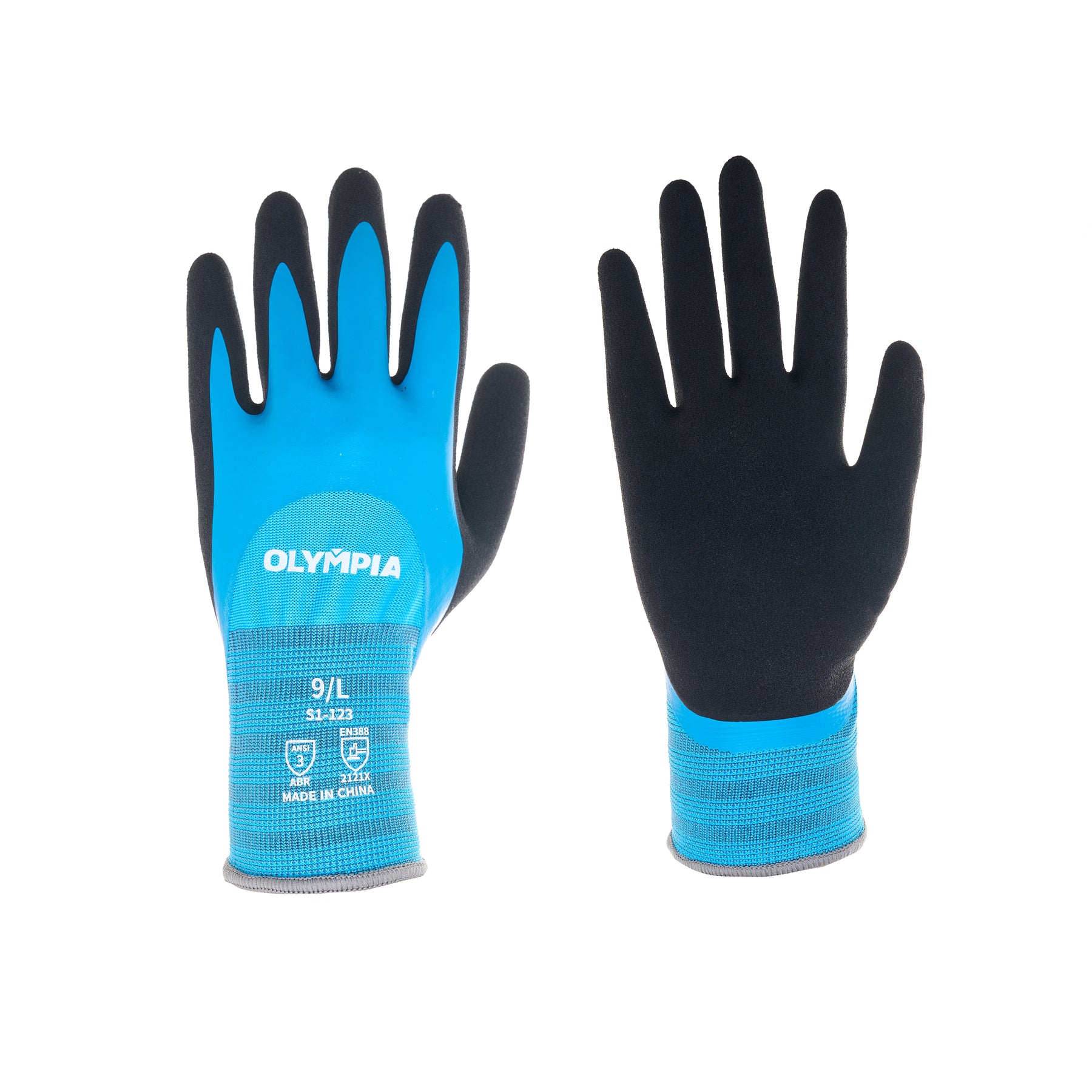 Latex Double-Dipped Knit Gloves, 13ga, L/9,  Blue/Black, 12 Pairs