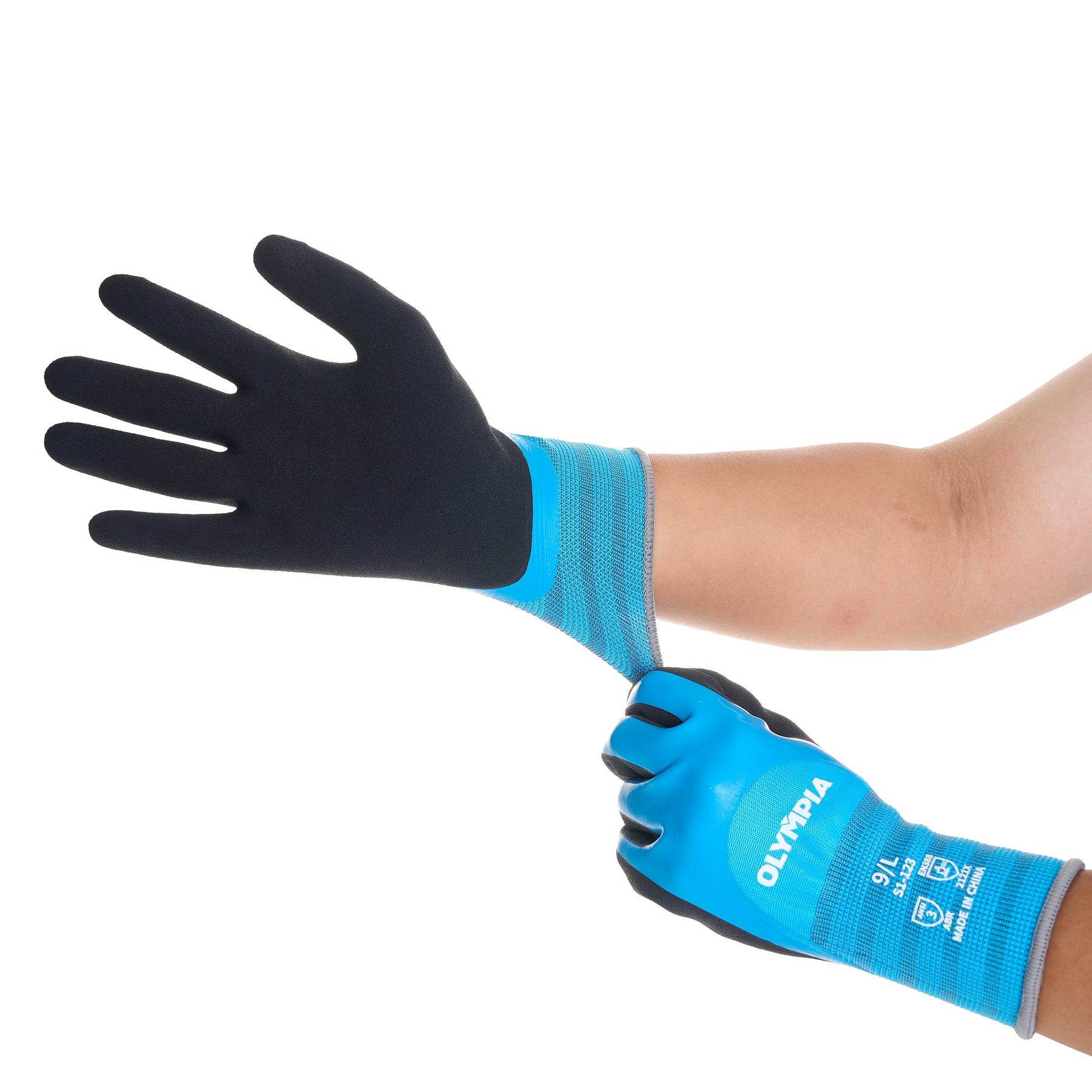 Latex Double-Dipped Knit Gloves, 13ga, L/9,  Blue/Black, 12 Pairs