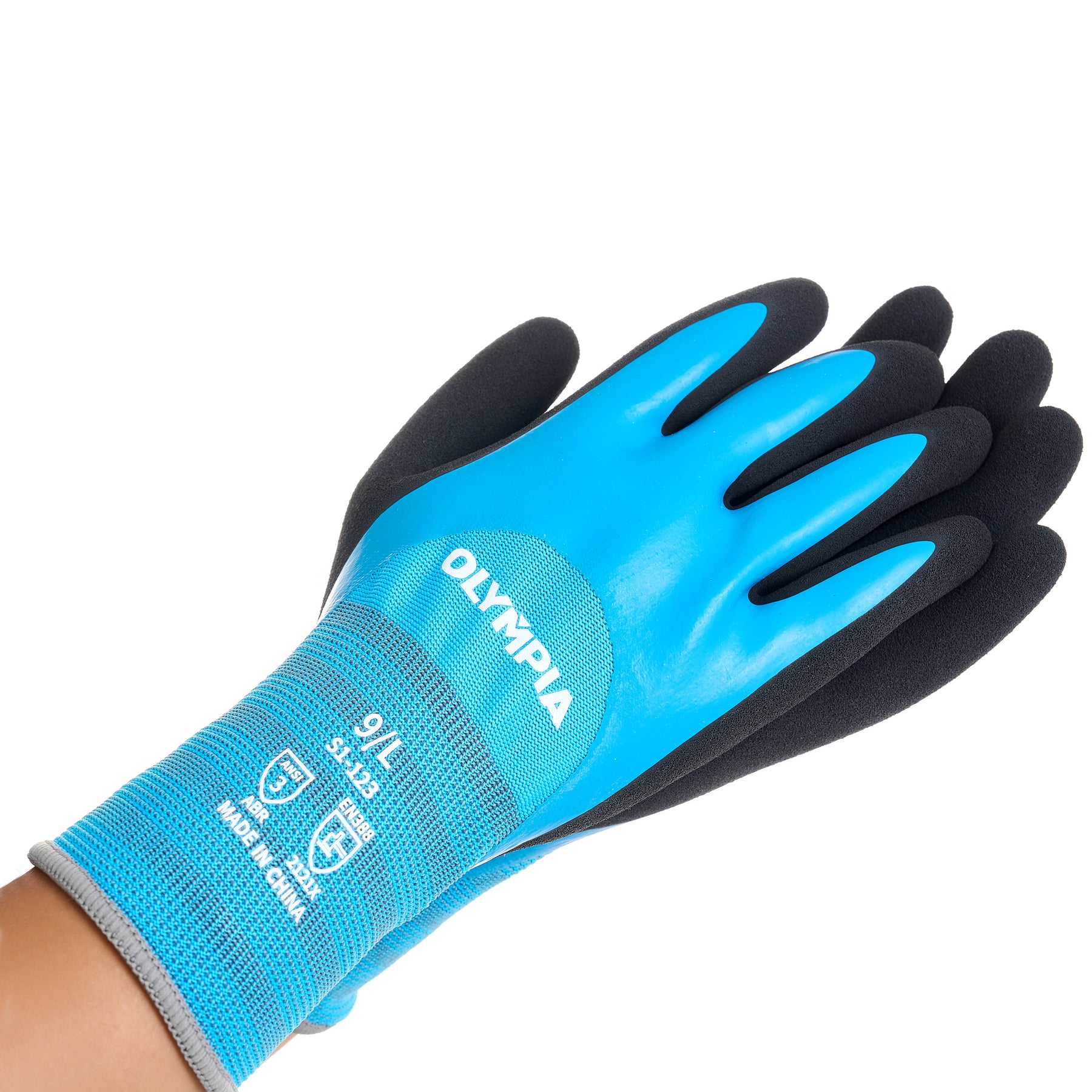 Latex Double-Dipped Knit Gloves, 13ga, L/9,  Blue/Black, 12 Pairs