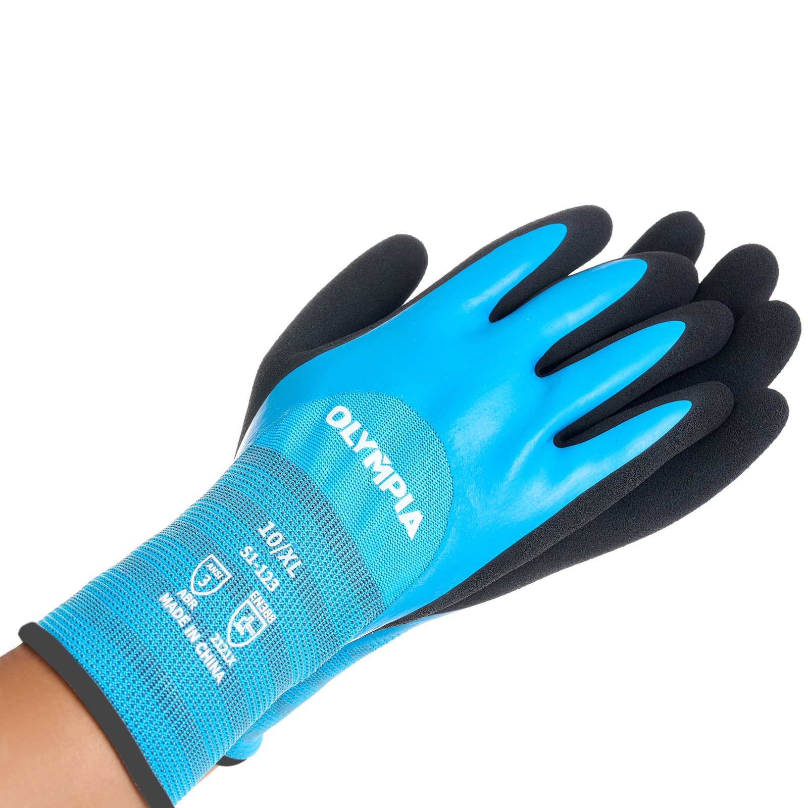 Latex Double-Dipped Knit Gloves, 13ga, XL/10,  Blue/Black, 12 Pairs