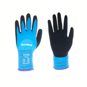 Latex Double-Dipped Knit Gloves, 13ga, XXL/11,  Blue/Black, 12 Pairs