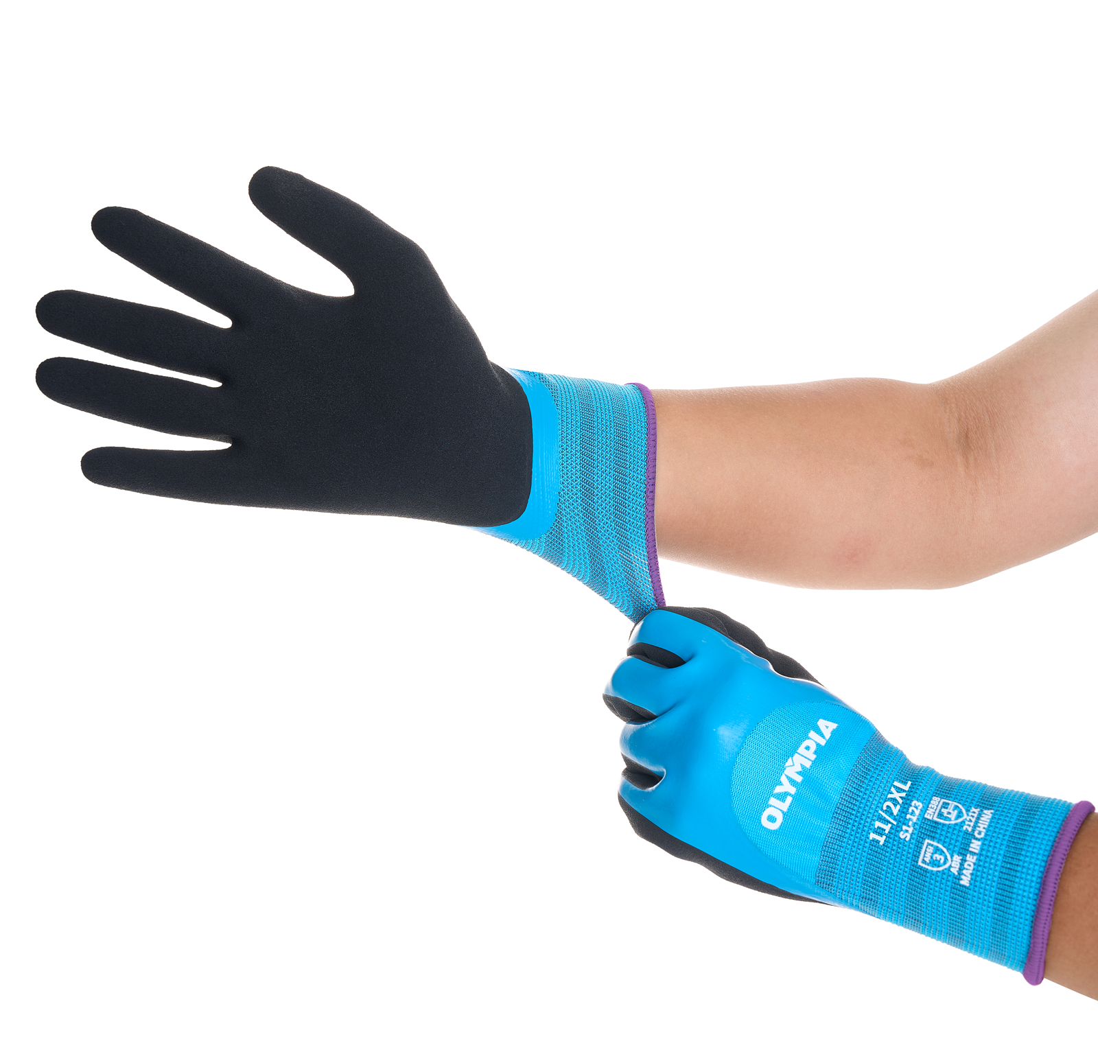 Latex Double-Dipped Knit Gloves, 13ga, XXL/11,  Blue/Black, 12 Pairs