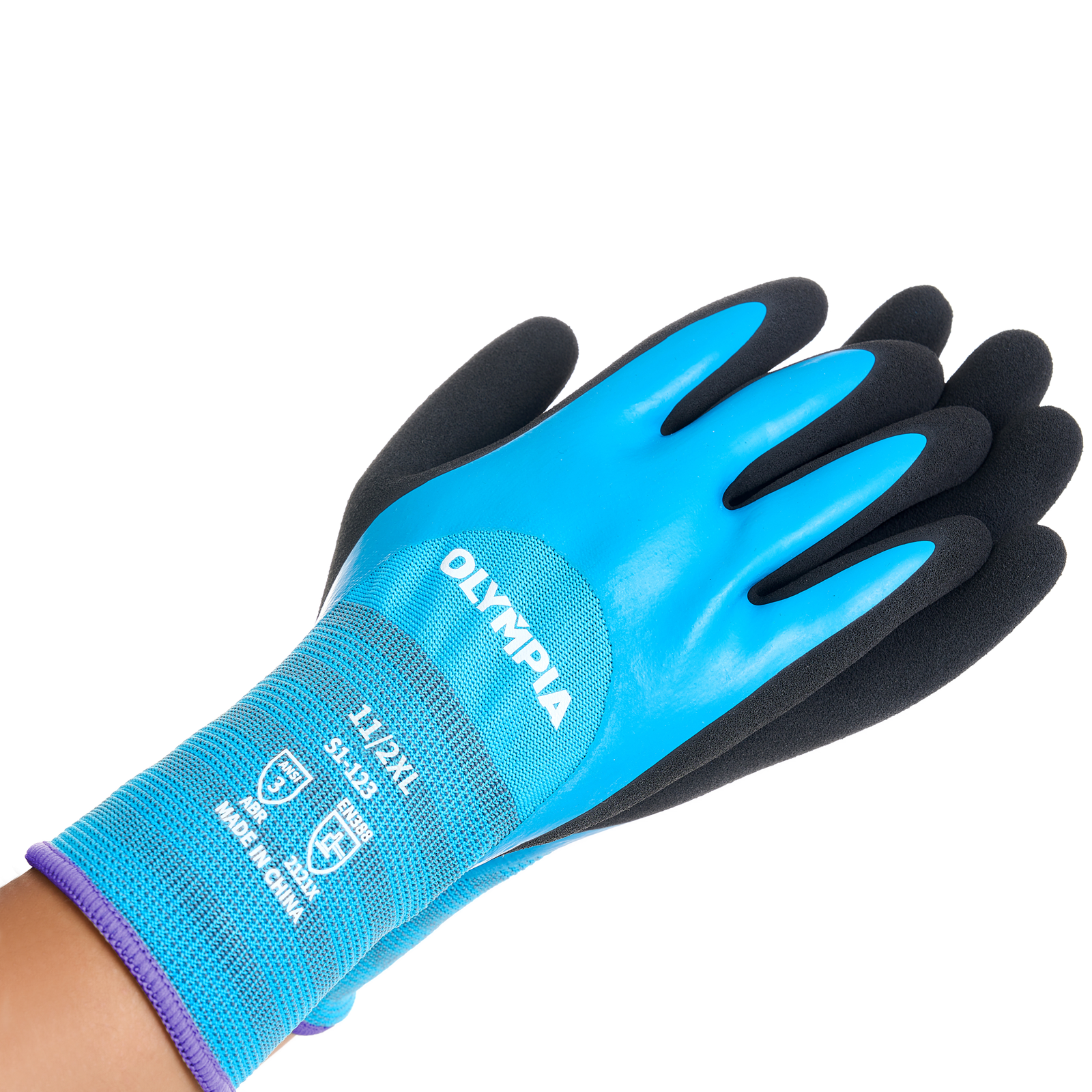 Latex Double-Dipped Knit Gloves, 13ga, XXL/11,  Blue/Black, 12 Pairs