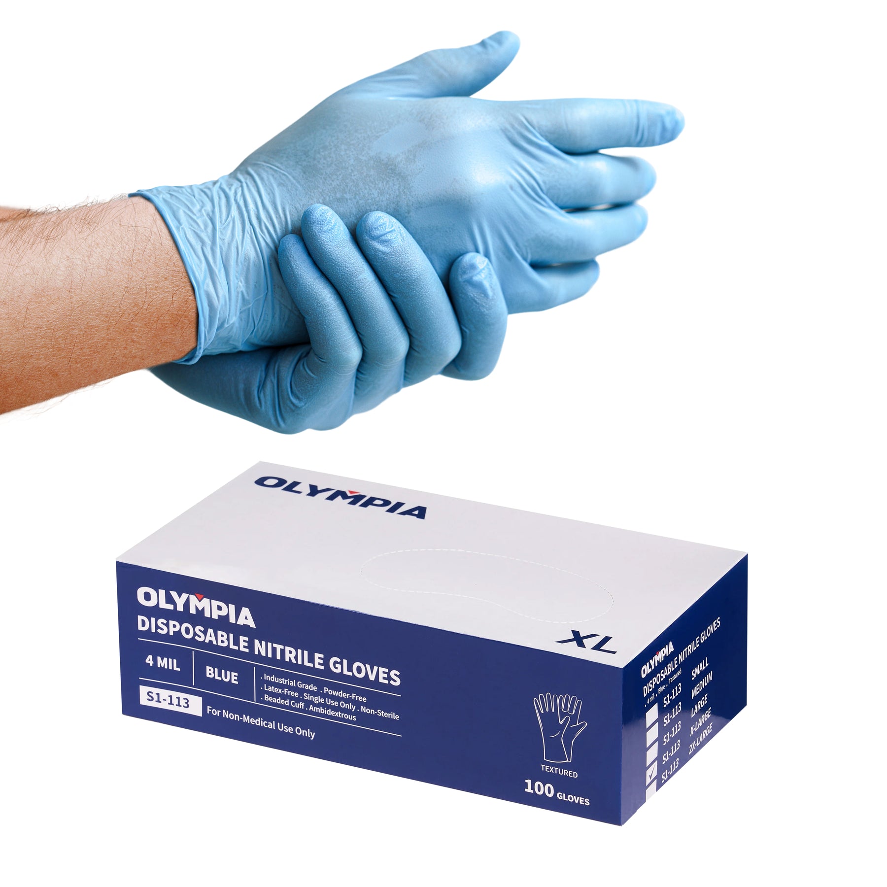 4 mil Disposable Nitrile Gloves, Blue, Grain Grip, XL, 100 ct