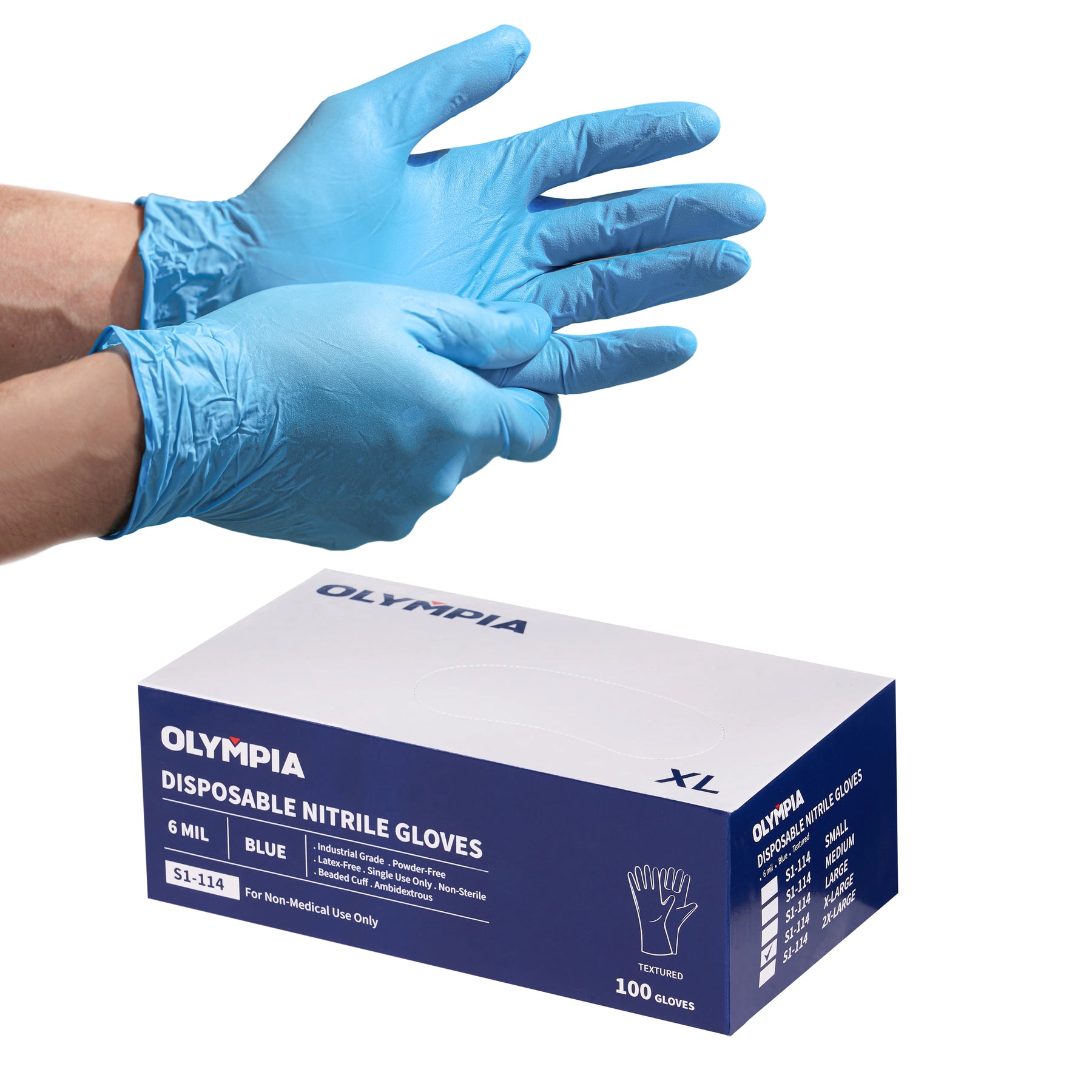 6 mil Disposable Nitrile Gloves, Blue, Grain Grip, XL, 100 ct