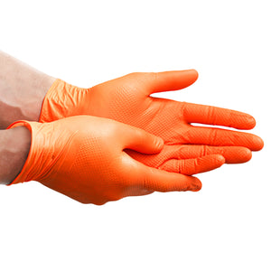 6 mil Disposable Nitrile Gloves, Orange, Diamond Grip, XL, 100 ct