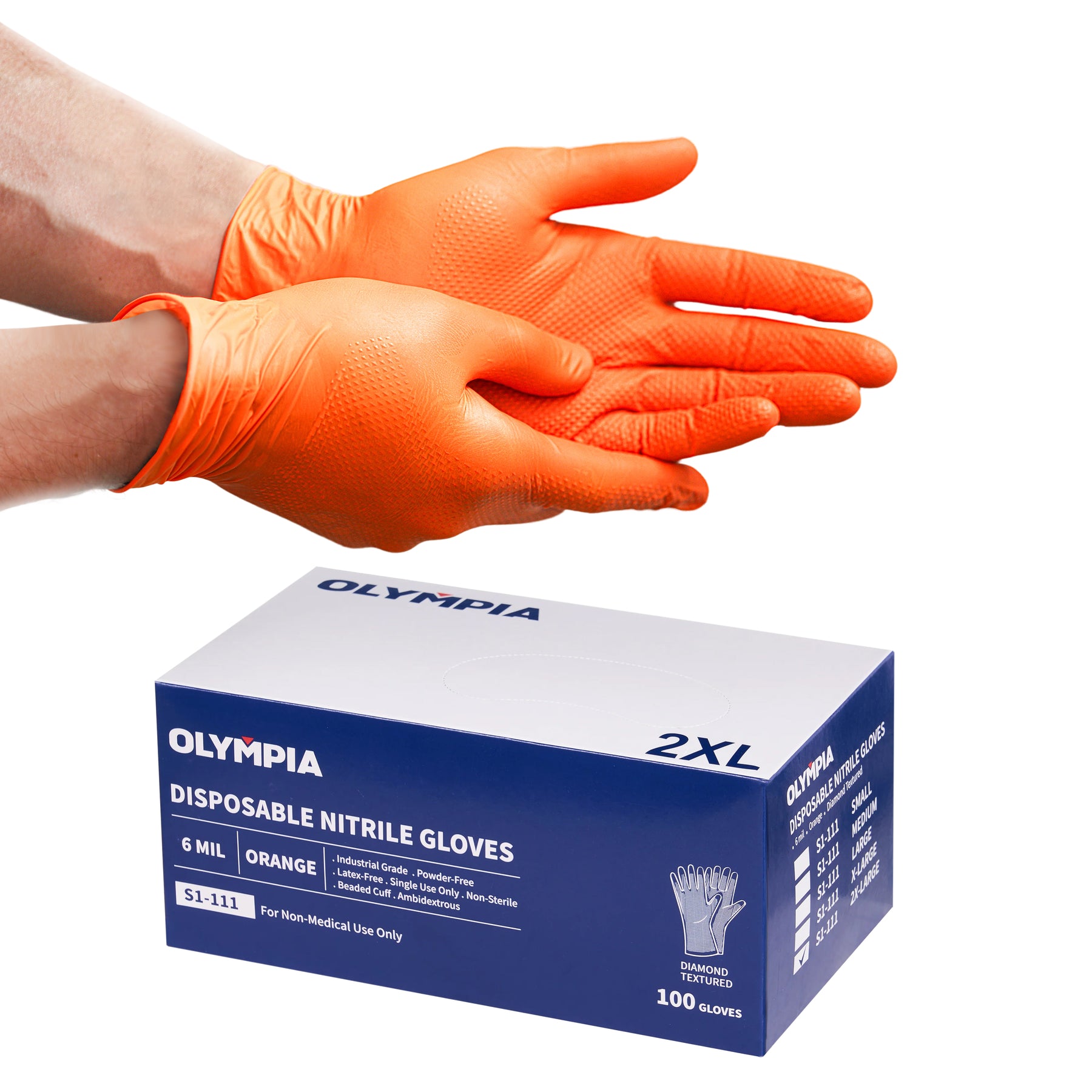 6 mil Disposable Nitrile Gloves, Orange, Diamond Grip, XXL, 100 ct