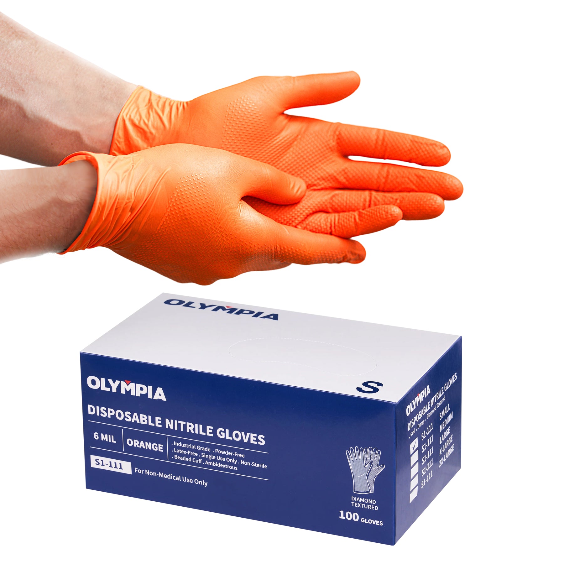 6 mil Disposable Nitrile Gloves, Orange, Diamond Grip, Small, 100 ct