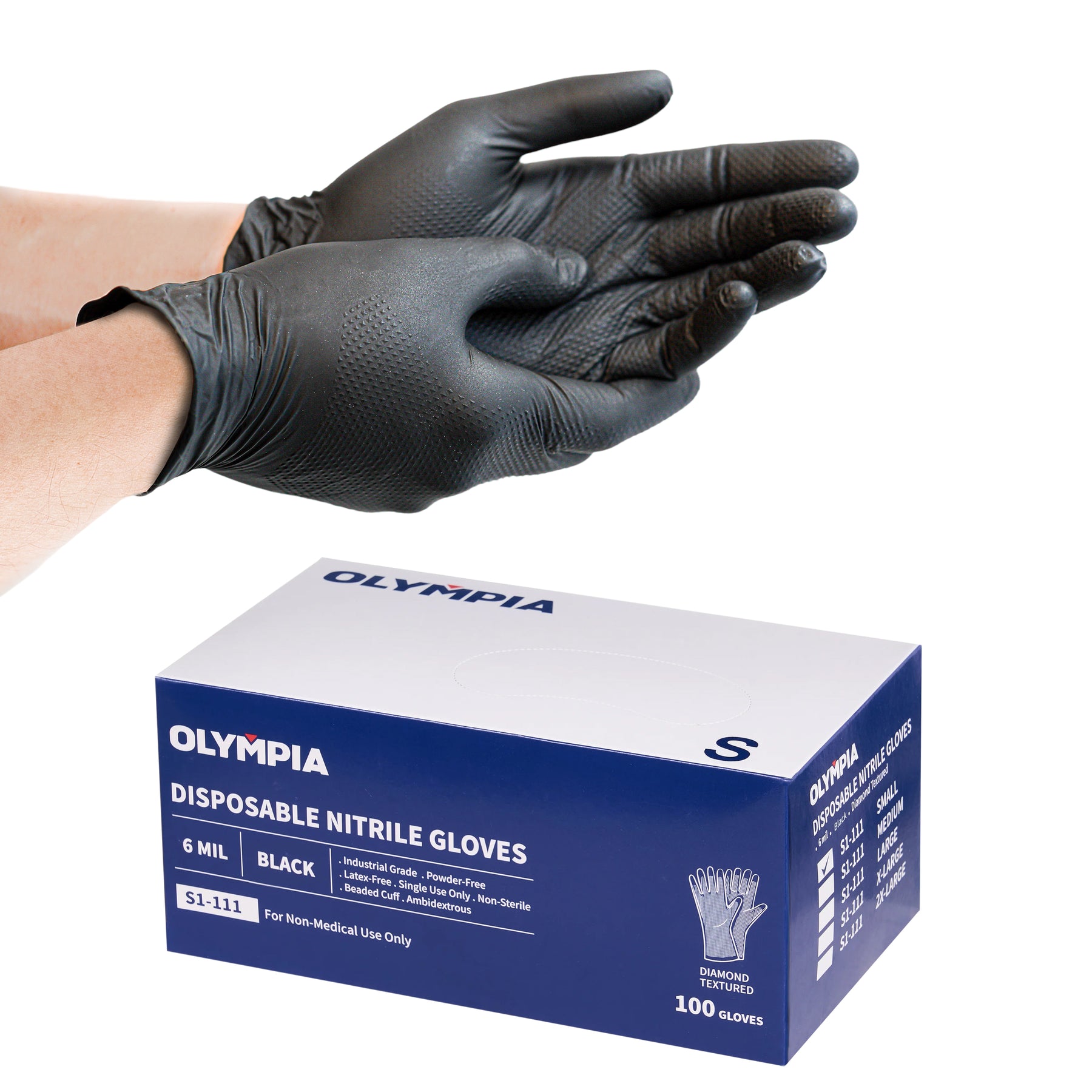 6 mil Disposable Nitrile Gloves, Black, Diamond Grip, Small, 100 ct