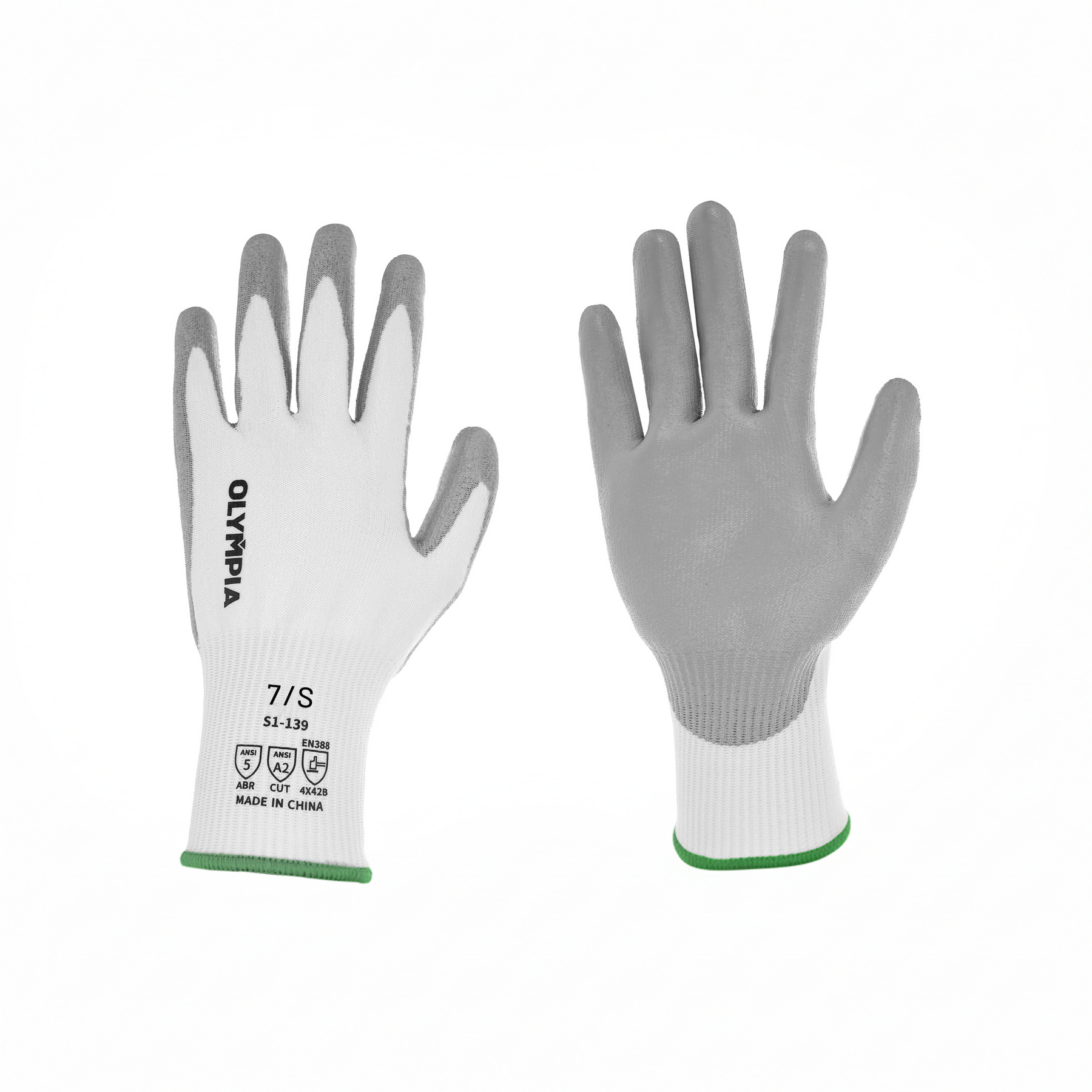 Cut Resistant Gloves, 13ga, Polyurethane Dip, S/7, Cut Level A2, Abrasion Level 5, 12 pairs