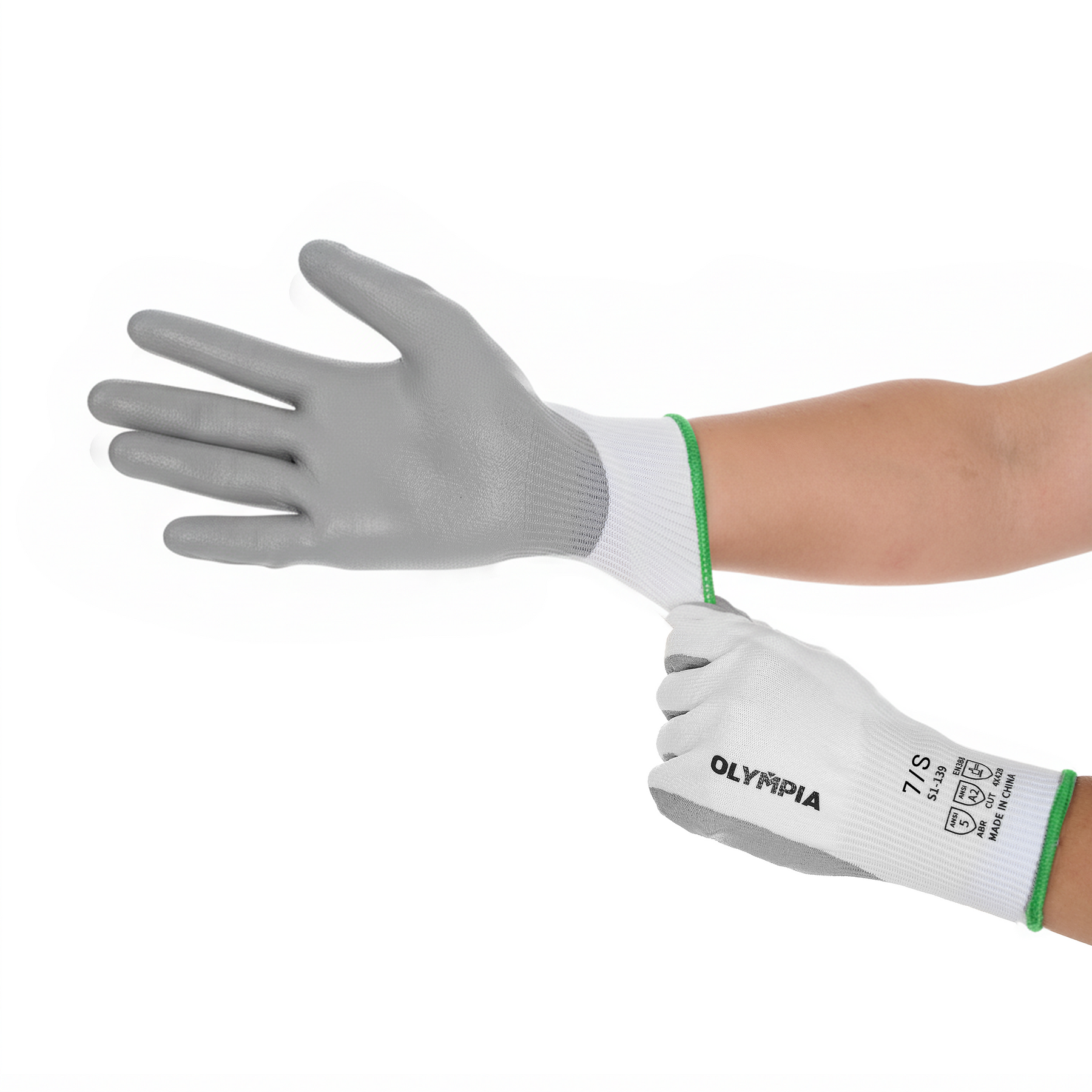 Cut Resistant Gloves, 13ga, Polyurethane Dip, S/7, Cut Level A2, Abrasion Level 5, 12 pairs
