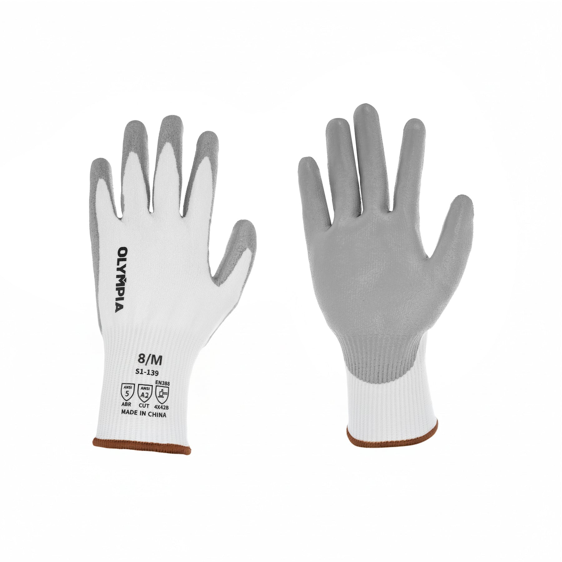 Cut Resistant Gloves, 13ga, Polyurethane Dip, M/8, Cut Level A2, Abrasion Level 5, 12 pairs