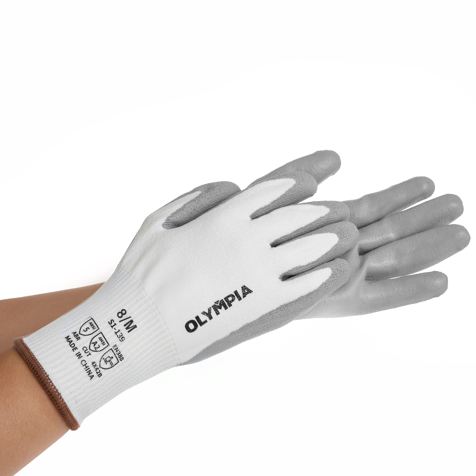 Cut Resistant Gloves, 13ga, Polyurethane Dip, M/8, Cut Level A2, Abrasion Level 5, 12 pairs