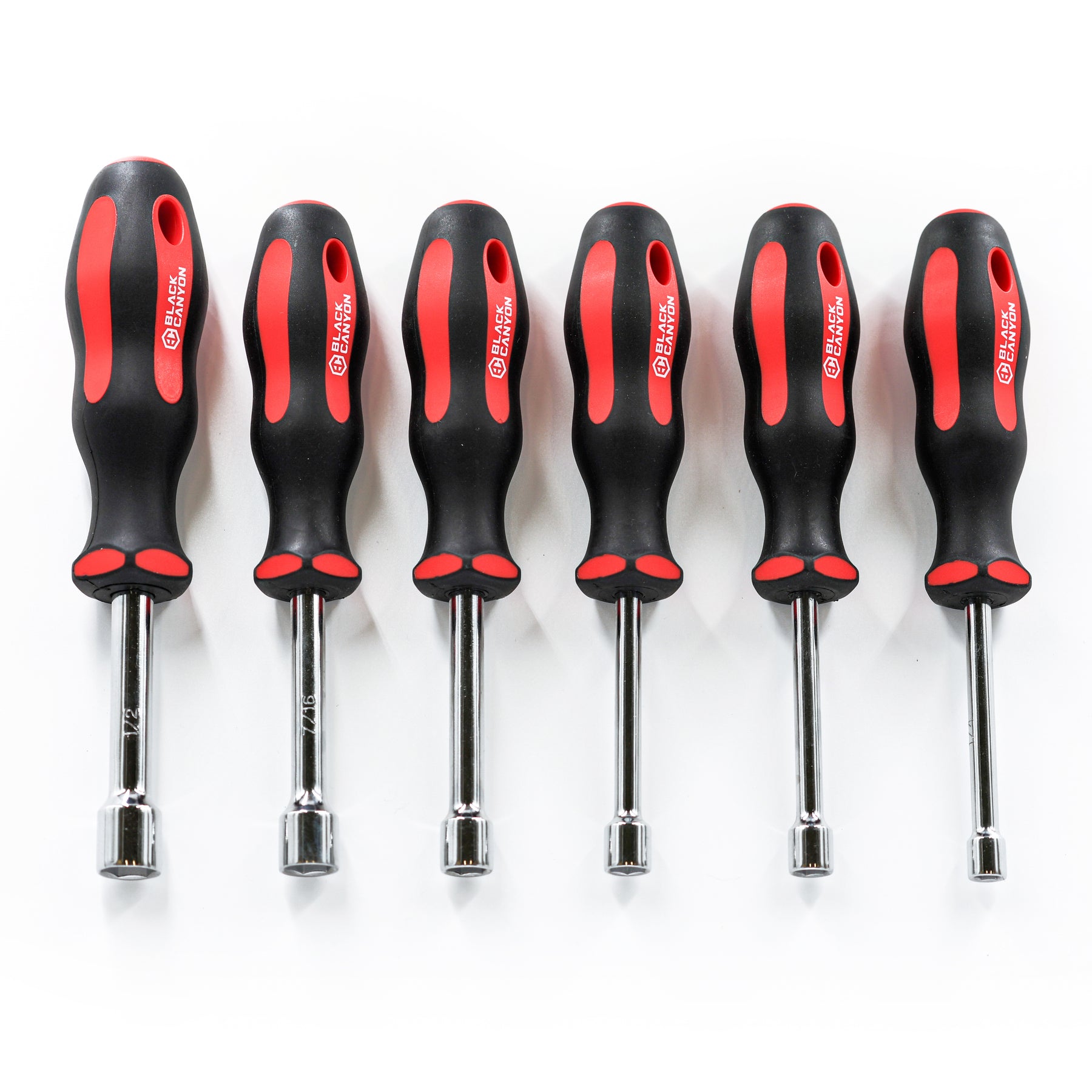 6-Piece SAE Nut Driver Set, Magnetic Socket, Hollow Shank, Comfort Grip