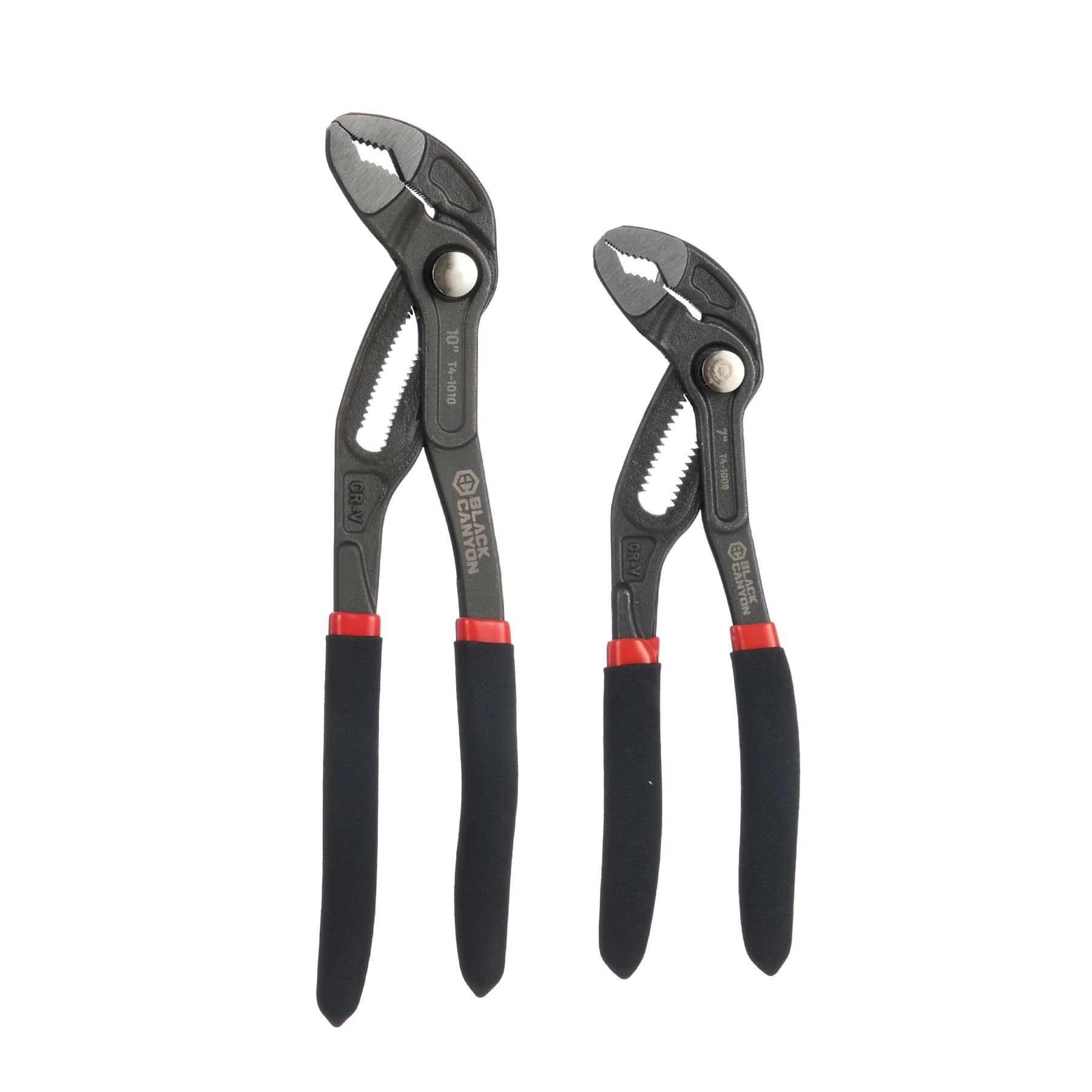 7" and 10" Tongue & Groove Plier Set, V-Jaw, Push-Button Adjustment