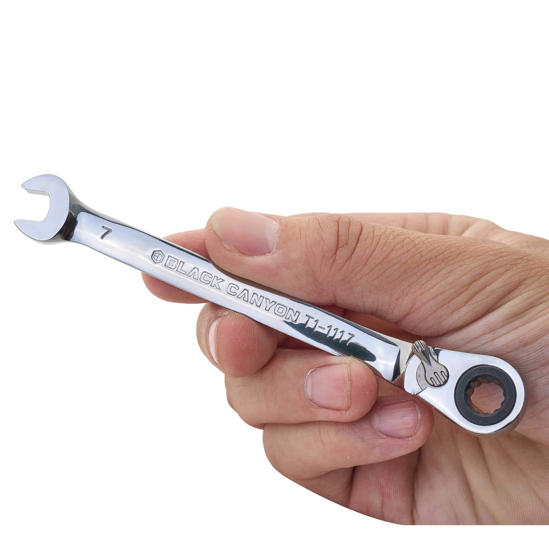 7mm Ratcheting Combination Wrench, 12-Point Box End & Hex Opening